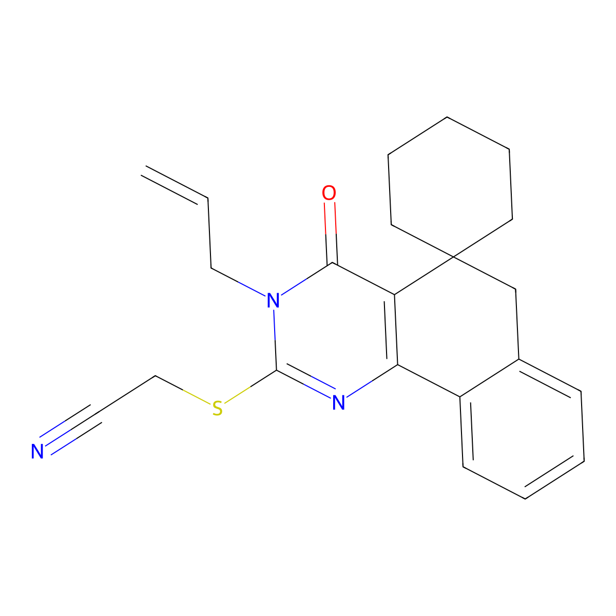 2-(4-oxo-3-prop-2-enylspiro[6H-benzo[h]quinazoline-5,1'-cyclohexane]-2-yl)sulfanylacetonitrile molecular structure, CAS 332024-49-4