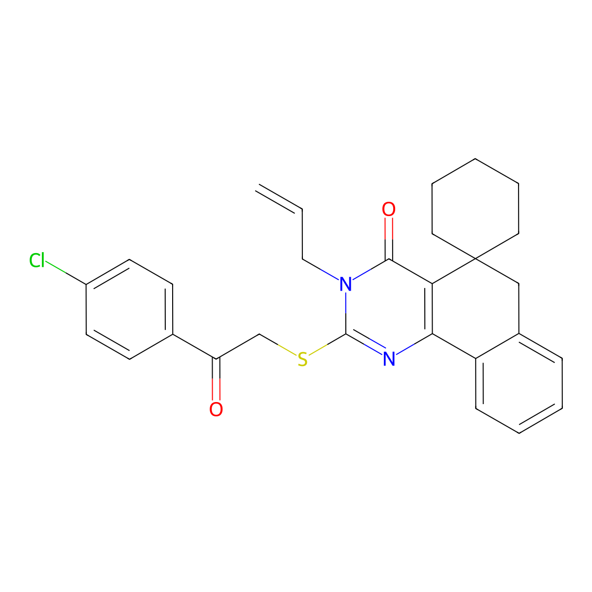 2-[2-(4-chlorophenyl)-2-oxoethyl]sulfanyl-3-prop-2-enylspiro[6H-benzo[h]quinazoline-5,1'-cyclohexane]-4-one molecular structure, CAS 332024-50-7