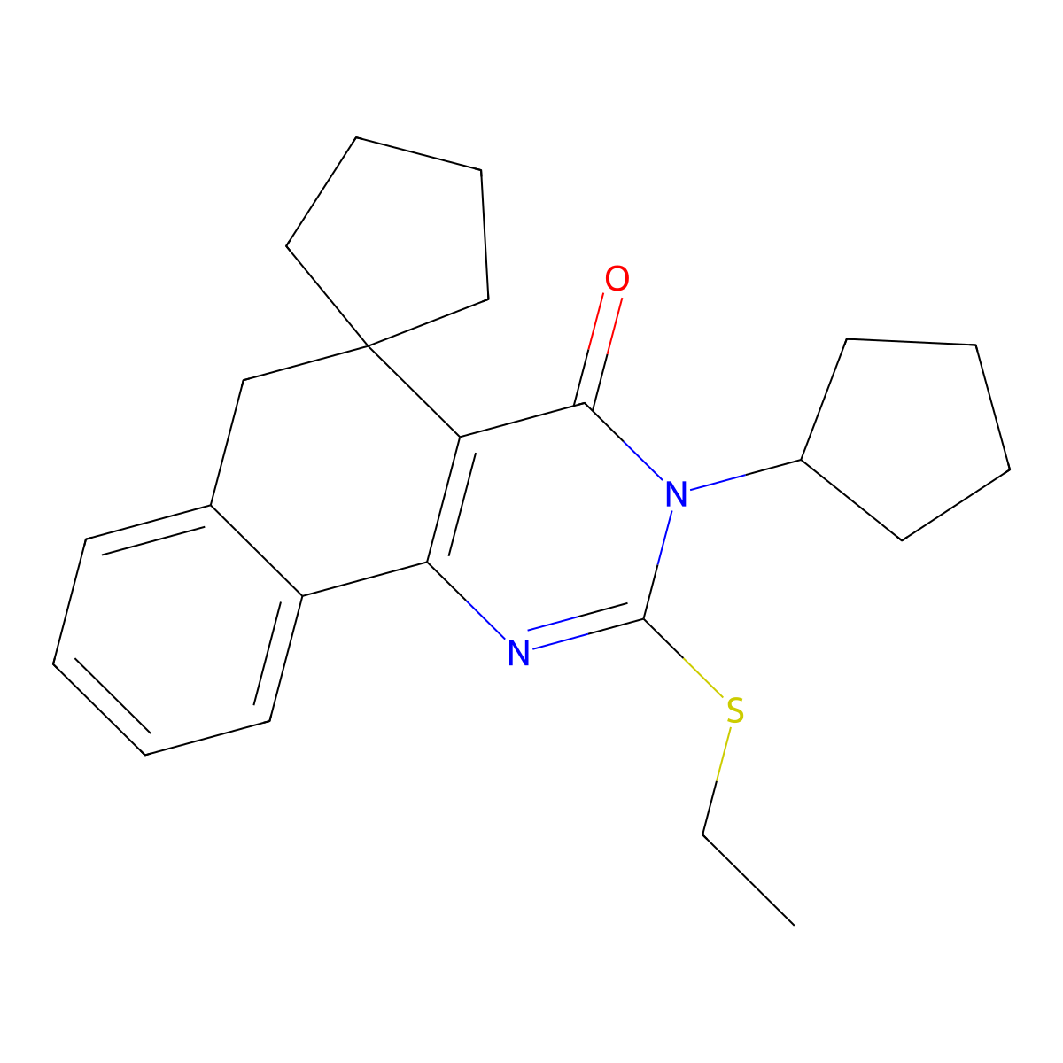 3-cyclopentyl-2-ethylsulfanylspiro[6H-benzo[h]quinazoline-5,1'-cyclopentane]-4-one molecular structure, CAS 332024-58-5