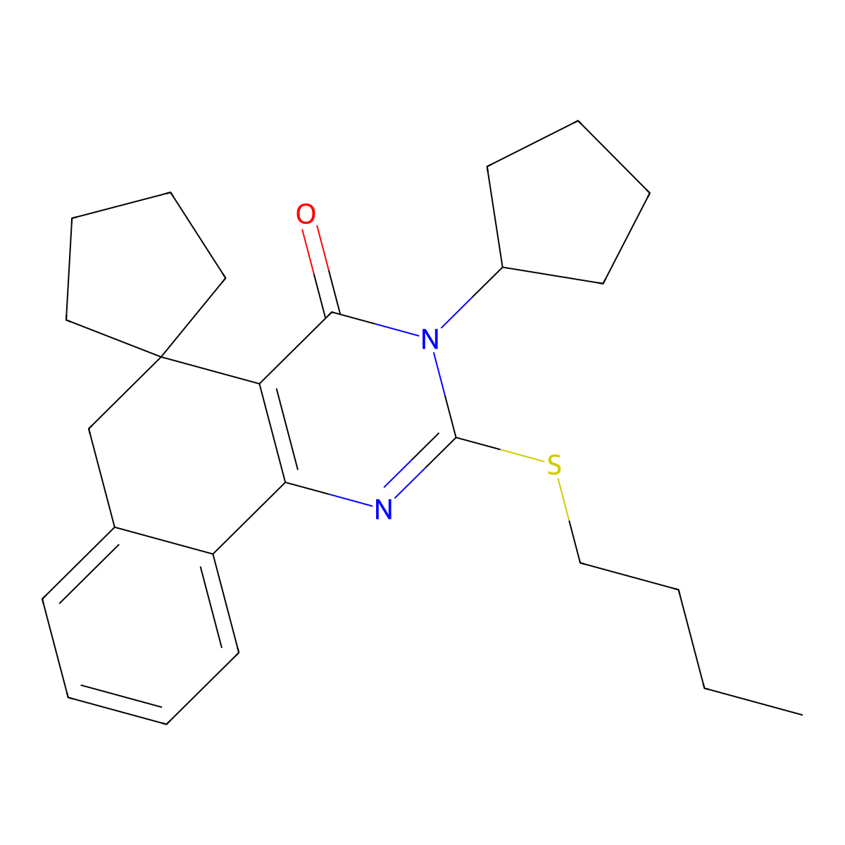 2-(butylsulfanyl)-3-cyclopentyl-5,6-dihydrospiro(benzo[h]quinazoline-5,1'-cyclopentane)-4(3H)-one molecular structure, CAS 332024-59-6