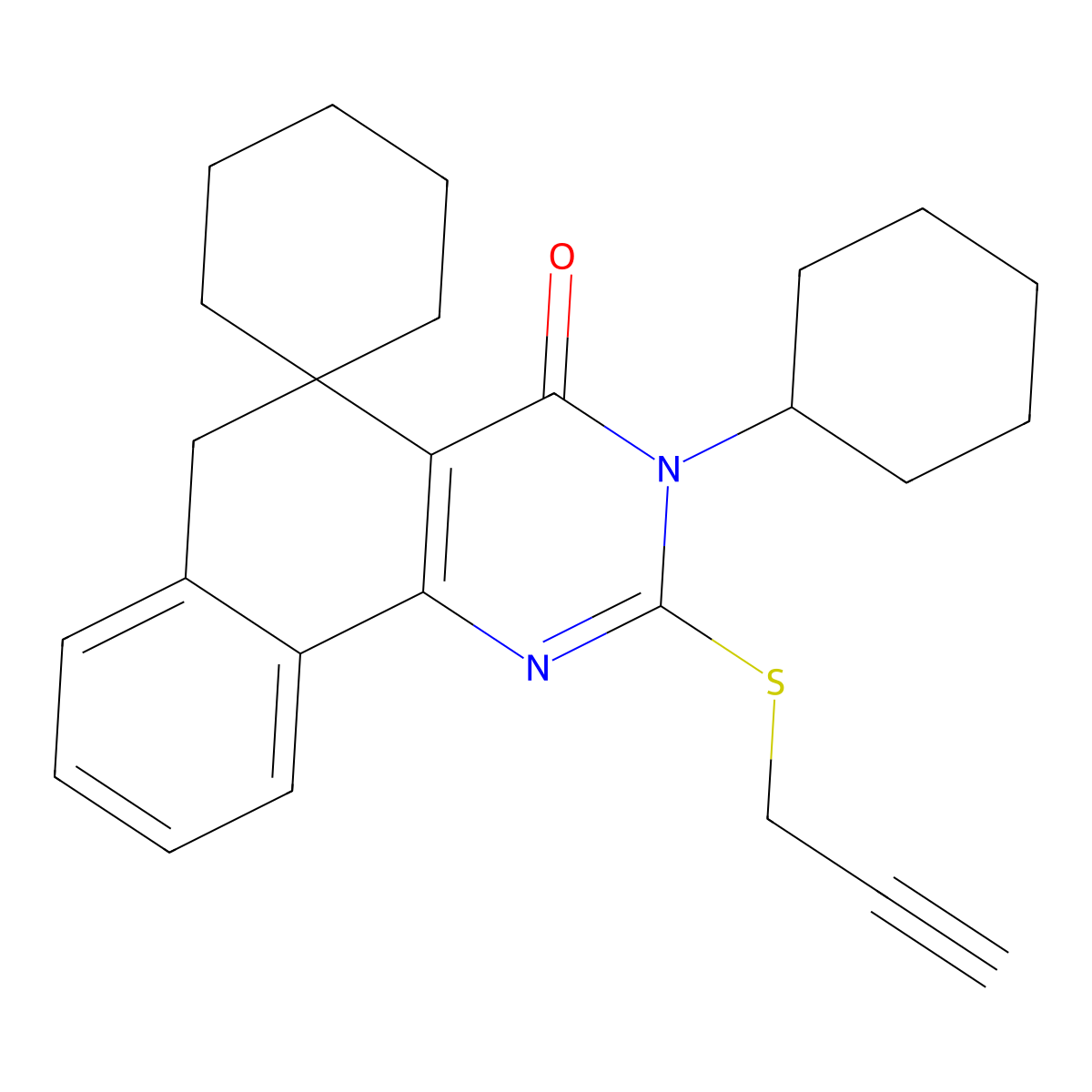 3-cyclohexyl-2-(2-propynylsulfanyl)-5,6-dihydrospiro(benzo[h]quinazoline-5,1'-cyclohexane)-4(3H)-one molecular structure, CAS 332024-62-1