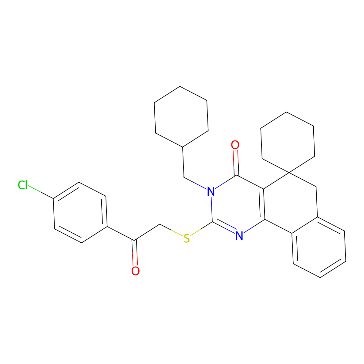 2-[2-(4-chlorophenyl)-2-oxoethyl]sulfanyl-3-(cyclohexylmethyl)spiro[6H-benzo[h]quinazoline-5,1'-cyclohexane]-4-one molecular structure, CAS 332024-65-4