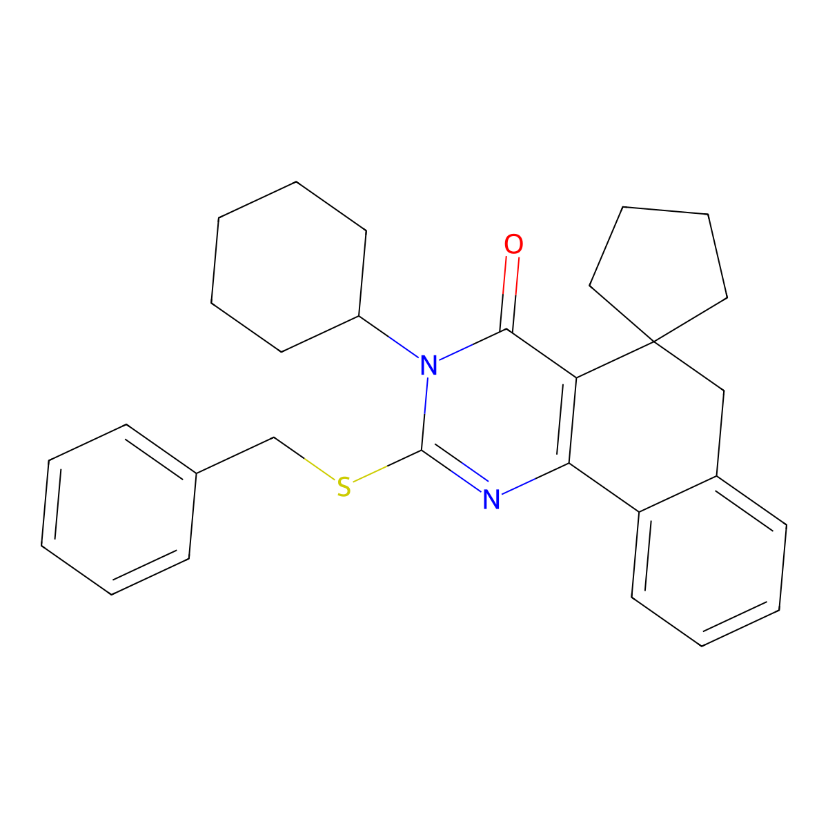 2-benzylsulfanyl-3-cyclohexylspiro[6H-benzo[h]quinazoline-5,1'-cyclopentane]-4-one molecular structure, CAS 332024-67-6