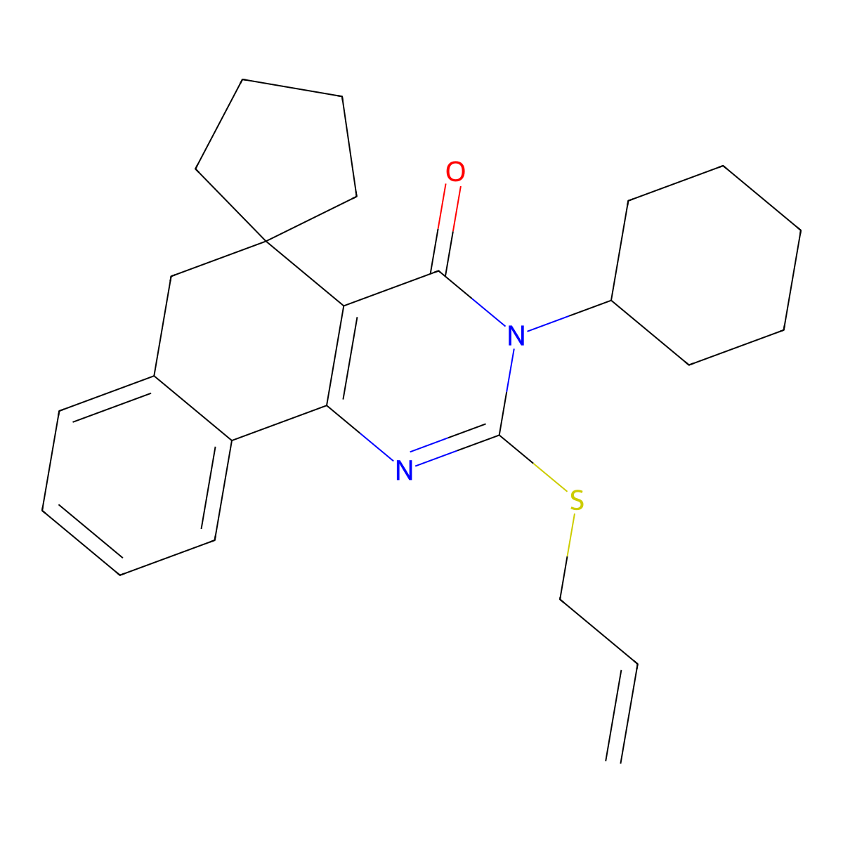3-cyclohexyl-2-prop-2-enylsulfanylspiro[6H-benzo[h]quinazoline-5,1'-cyclopentane]-4-one molecular structure, CAS 332024-68-7