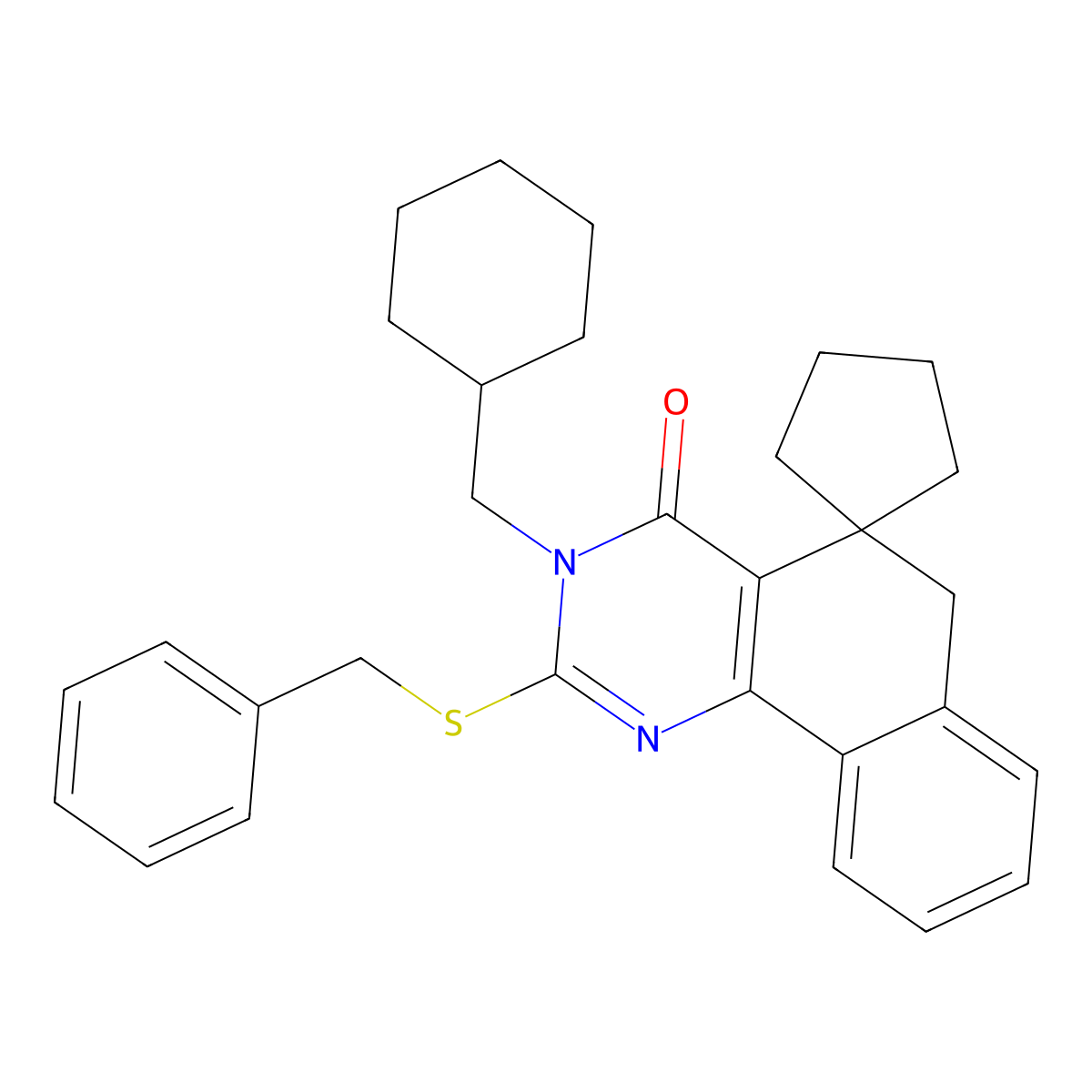 2-benzylsulfanyl-3-(cyclohexylmethyl)spiro[6H-benzo[h]quinazoline-5,1'-cyclopentane]-4-one molecular structure, CAS 332024-71-2