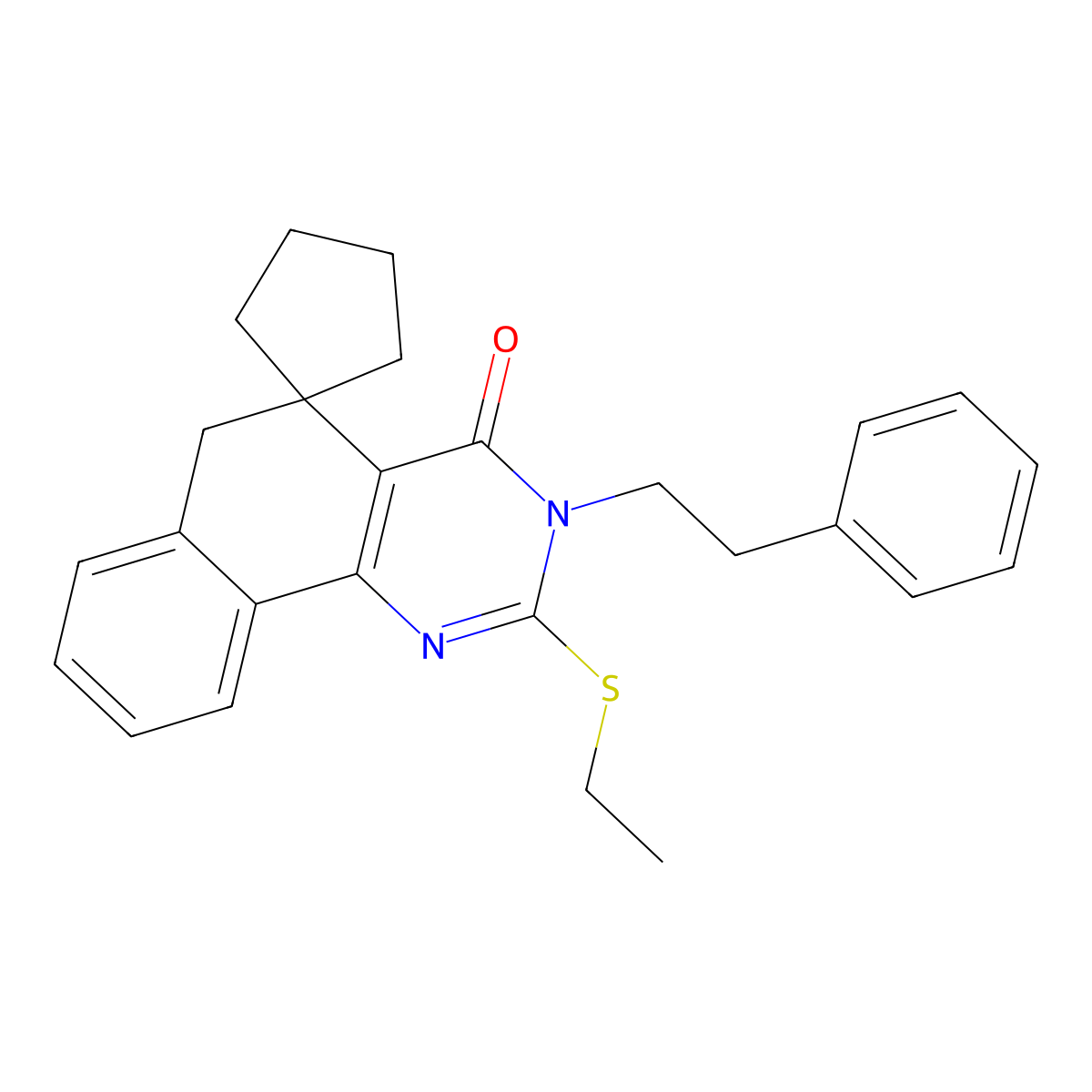 2-(ethylsulfanyl)-3-(2-phenylethyl)-5,6-dihydrospiro(benzo[h]quinazoline-5,1'-cyclopentane)-4(3H)-one molecular structure, CAS 332024-75-6