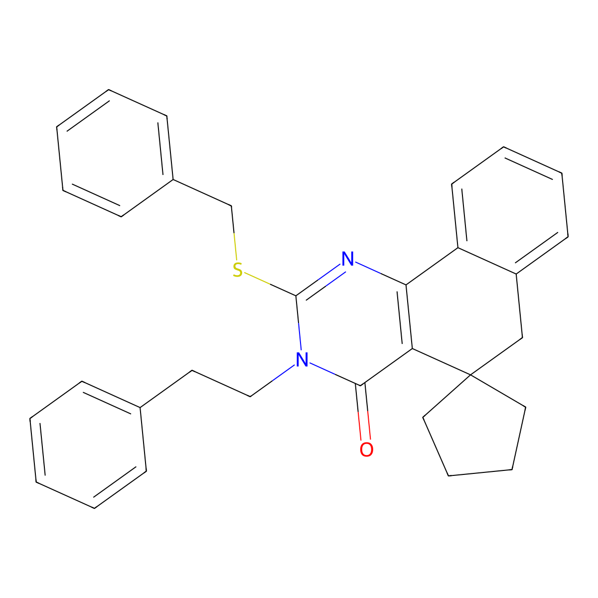2-benzylsulfanyl-3-(2-phenylethyl)spiro[6H-benzo[h]quinazoline-5,1'-cyclopentane]-4-one molecular structure, CAS 332024-77-8