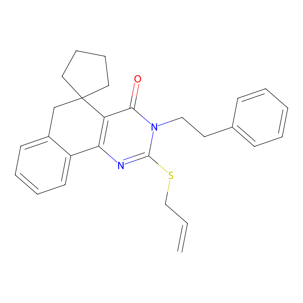 2-(allylthio)-3-phenethyl-3H-spiro[benzo[h]quinazoline-5,1'-cyclopentan]-4(6H)-one molecular structure, CAS 332024-79-0