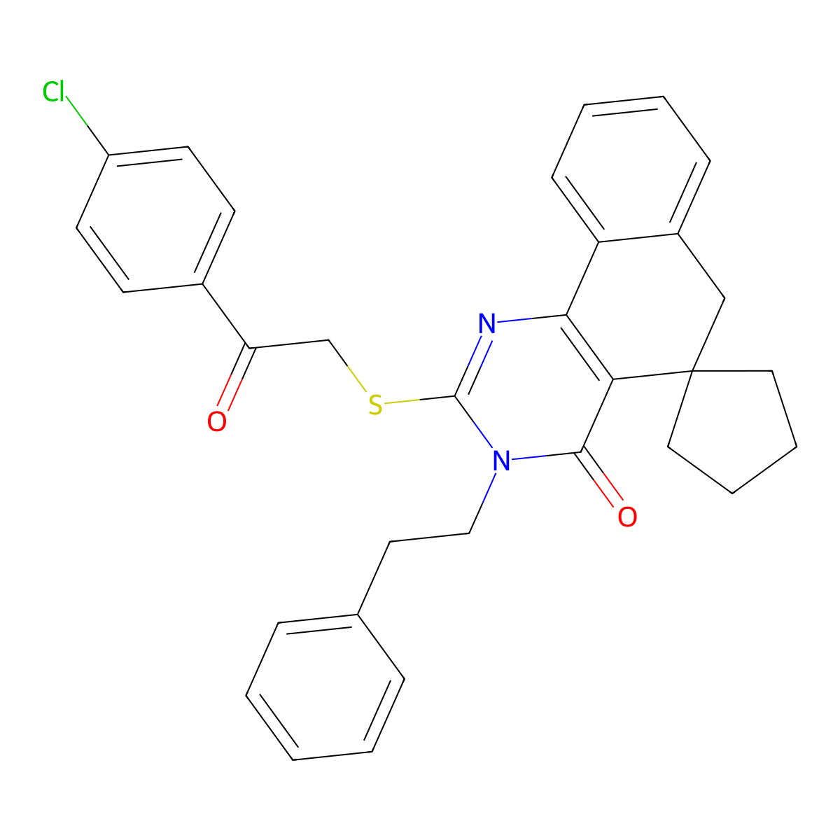 2-[2-(4-chlorophenyl)-2-oxoethyl]sulfanyl-3-(2-phenylethyl)spiro[6H-benzo[h]quinazoline-5,1'-cyclopentane]-4-one molecular structure, CAS 332024-80-3