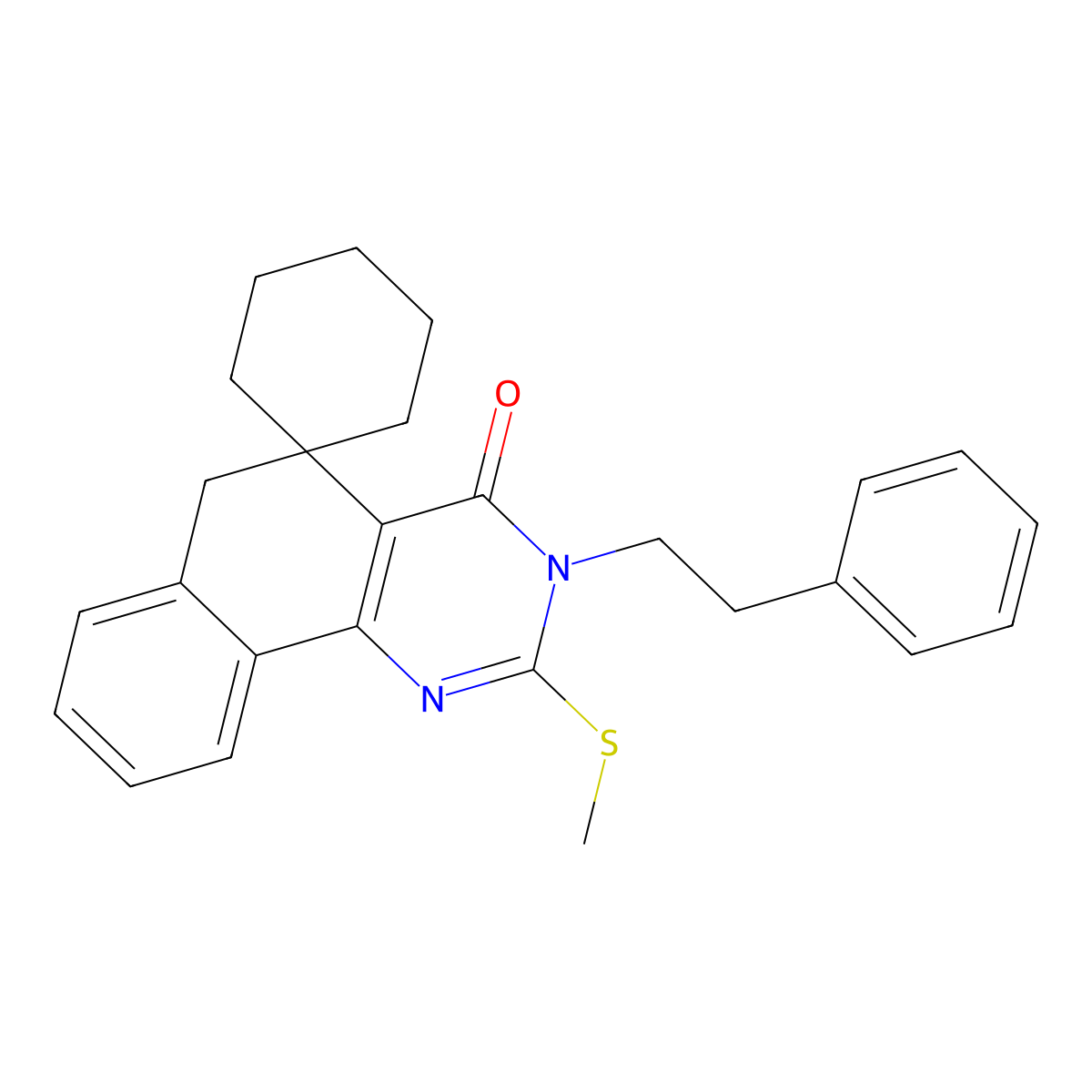 2-methylsulfanyl-3-(2-phenylethyl)spiro[6H-benzo[h]quinazoline-5,1'-cyclohexane]-4-one molecular structure, CAS 332024-84-7