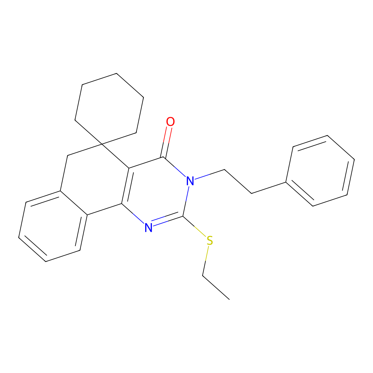 2-ethylsulfanyl-3-(2-phenylethyl)spiro[6H-benzo[h]quinazoline-5,1'-cyclohexane]-4-one molecular structure, CAS 332024-85-8