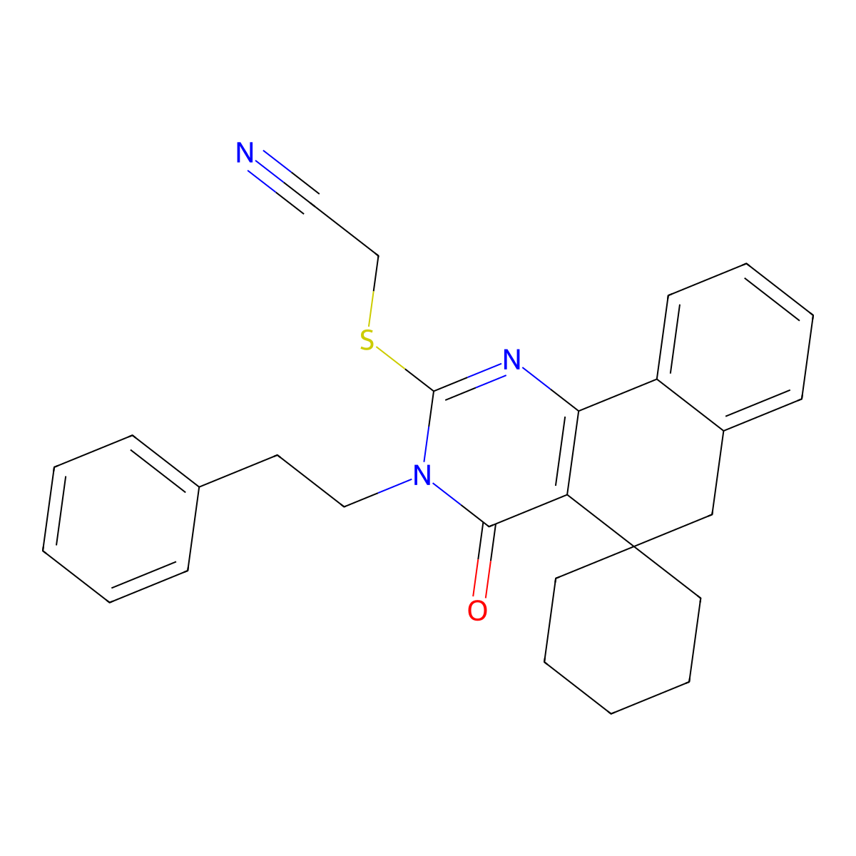 2-[4-oxo-3-(2-phenylethyl)spiro[6H-benzo[h]quinazoline-5,1'-cyclohexane]-2-yl]sulfanylacetonitrile molecular structure, CAS 332024-87-0