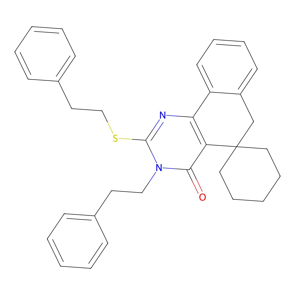3-(2-phenylethyl)-2-(2-phenylethylsulfanyl)spiro[6H-benzo[h]quinazoline-5,1'-cyclohexane]-4-one molecular structure, CAS 332024-89-2