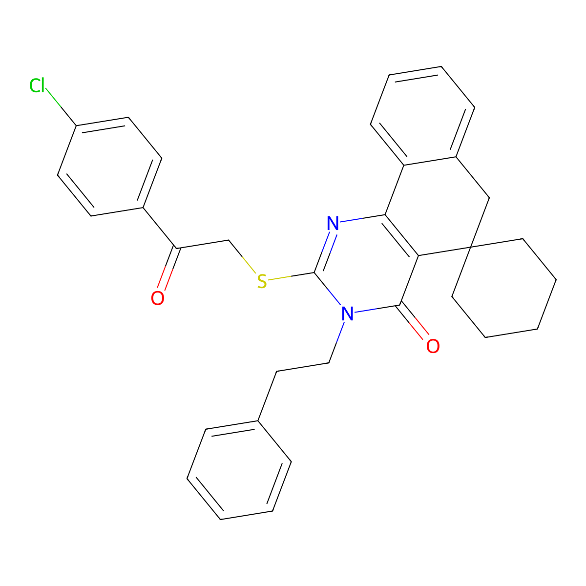 2-((2-(4-chlorophenyl)-2-oxoethyl)thio)-3-phenethyl-3H-spiro[benzo[h]quinazoline-5,1'-cyclohexan]-4(6H)-one molecular structure, CAS 332024-90-5