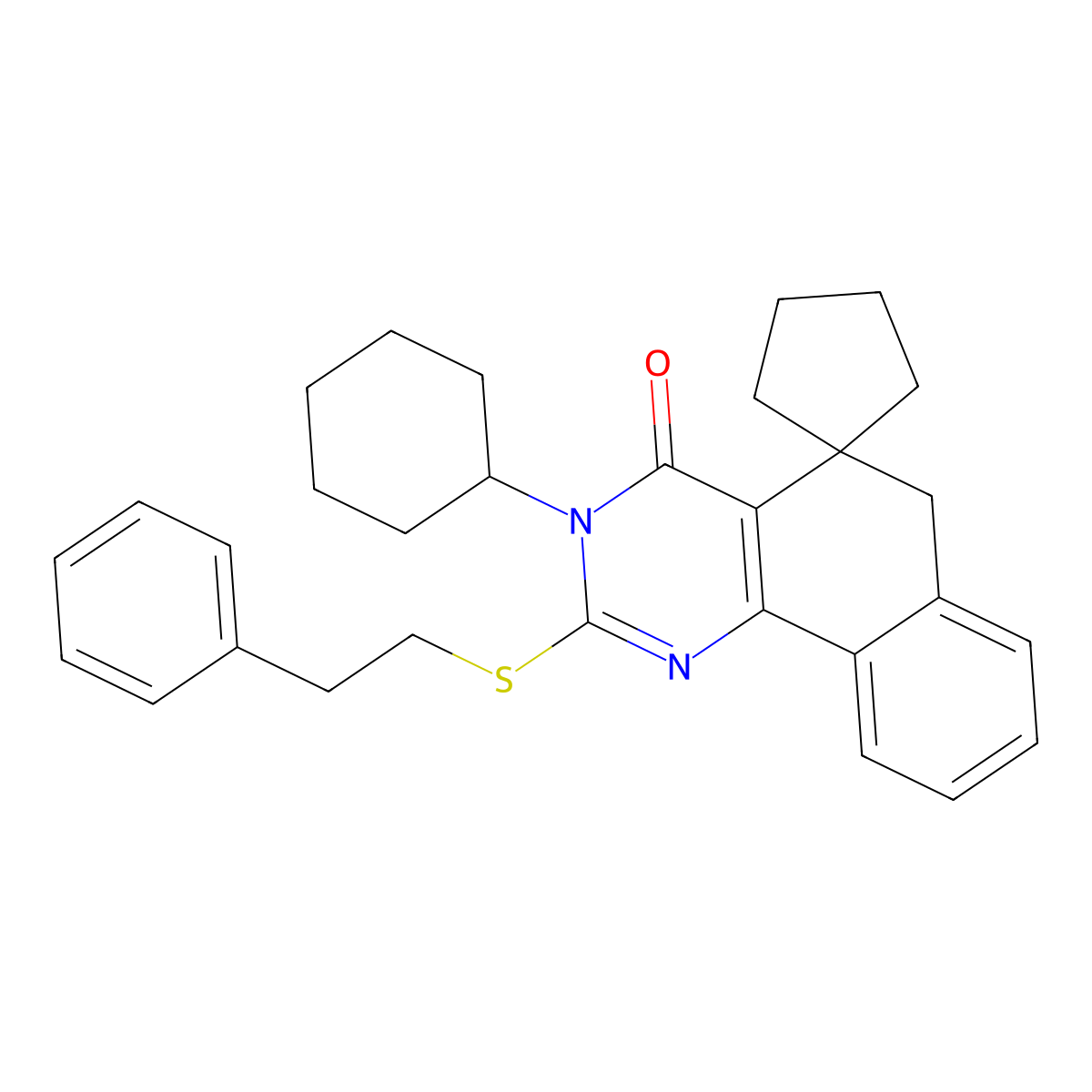 3-cyclohexyl-2-(2-phenylethylsulfanyl)spiro[6H-benzo[h]quinazoline-5,1'-cyclopentane]-4-one molecular structure, CAS 332024-92-7