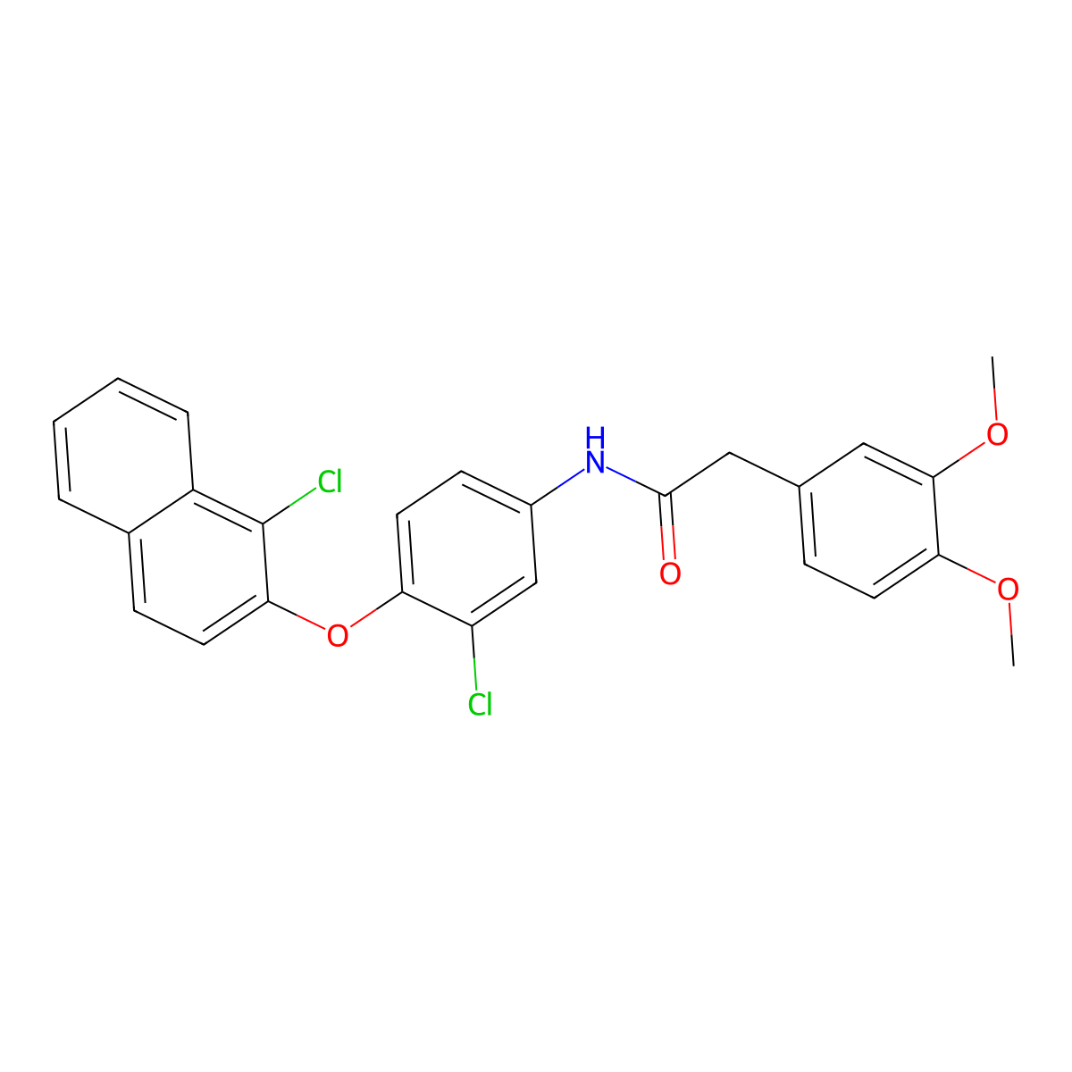 N-[3-chloro-4-(1-chloronaphthalen-2-yl)oxyphenyl]-2-(3,4-dimethoxyphenyl)acetamide molecular structure, CAS 332025-26-0