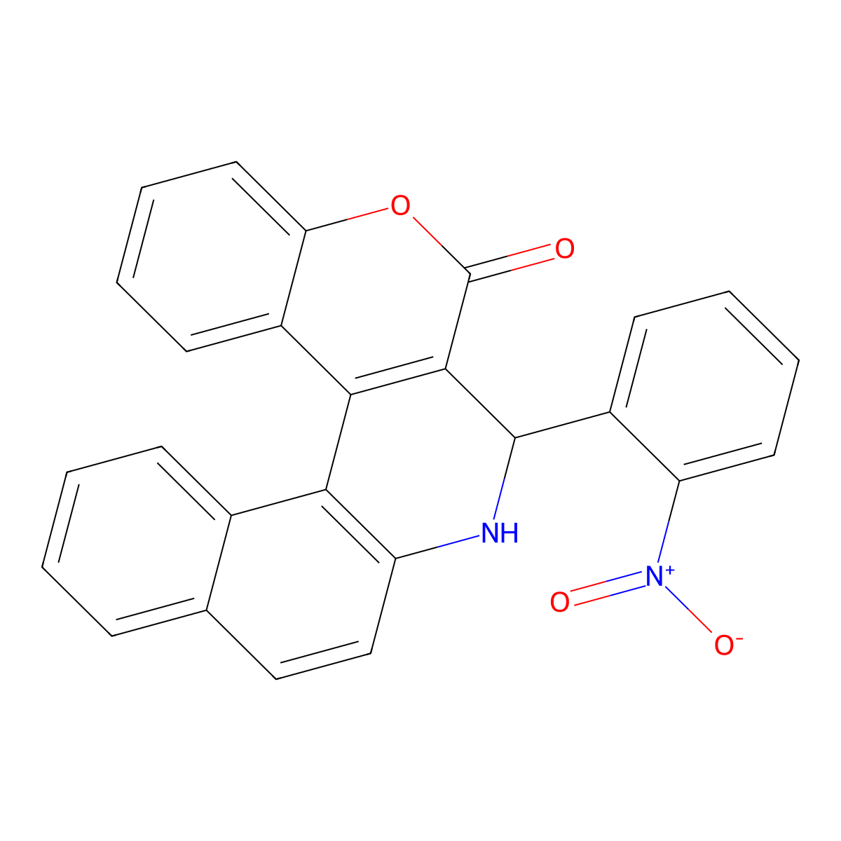 3-{2-nitrophenyl}-3,4-dihydro-2H-benzo[f]chromeno[3,4-c]quinolin-2-one molecular structure, CAS 332025-59-9