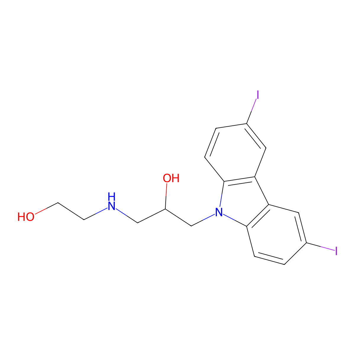 1-(3,6-Diiodo-carbazol-9-yl)-3-(2-hydroxy-ethylamino)-propan-2-ol molecular structure, CAS 332025-88-4