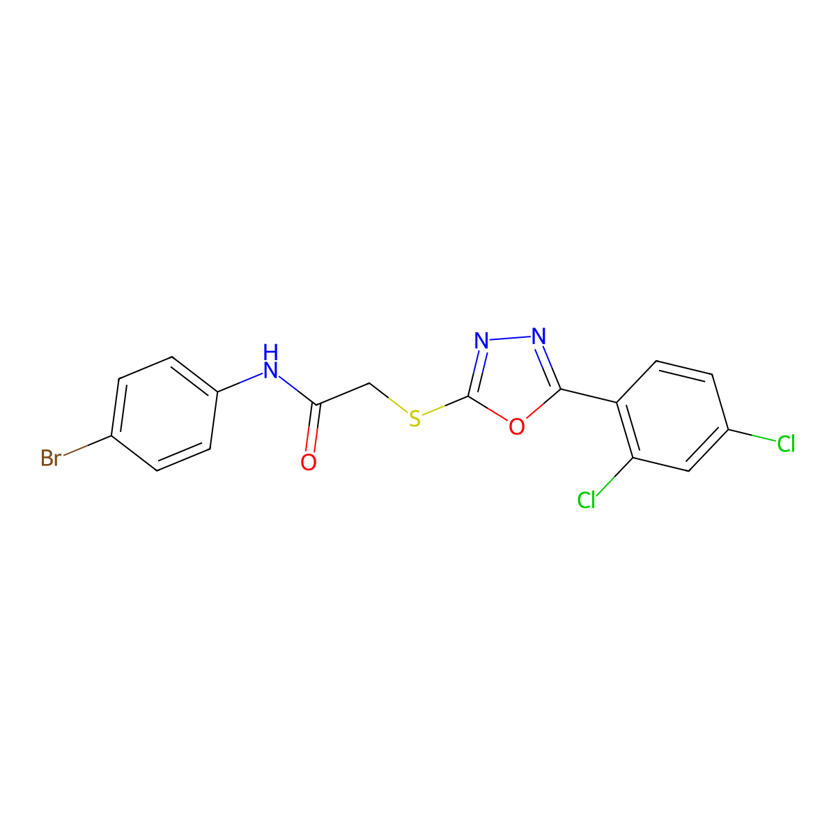 N-(4-bromophenyl)-2-[[5-(2,4-dichlorophenyl)-1,3,4-oxadiazol-2-yl]sulfanyl]acetamide molecular structure, CAS 332026-05-8