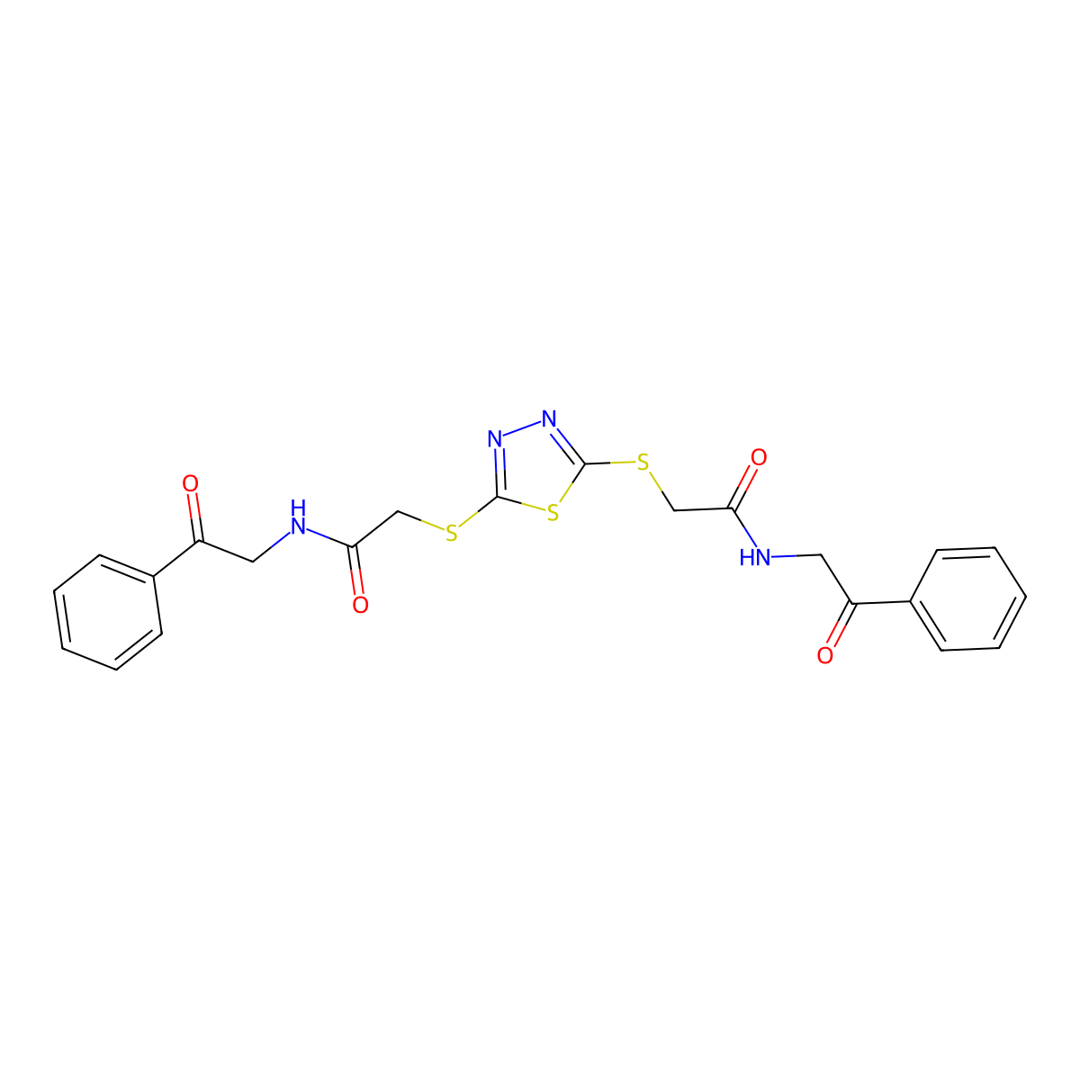 2-[[5-[2-oxo-2-(phenacylamino)ethyl]sulfanyl-1,3,4-thiadiazol-2-yl]sulfanyl]-N-phenacylacetamide molecular structure, CAS 332026-07-0
