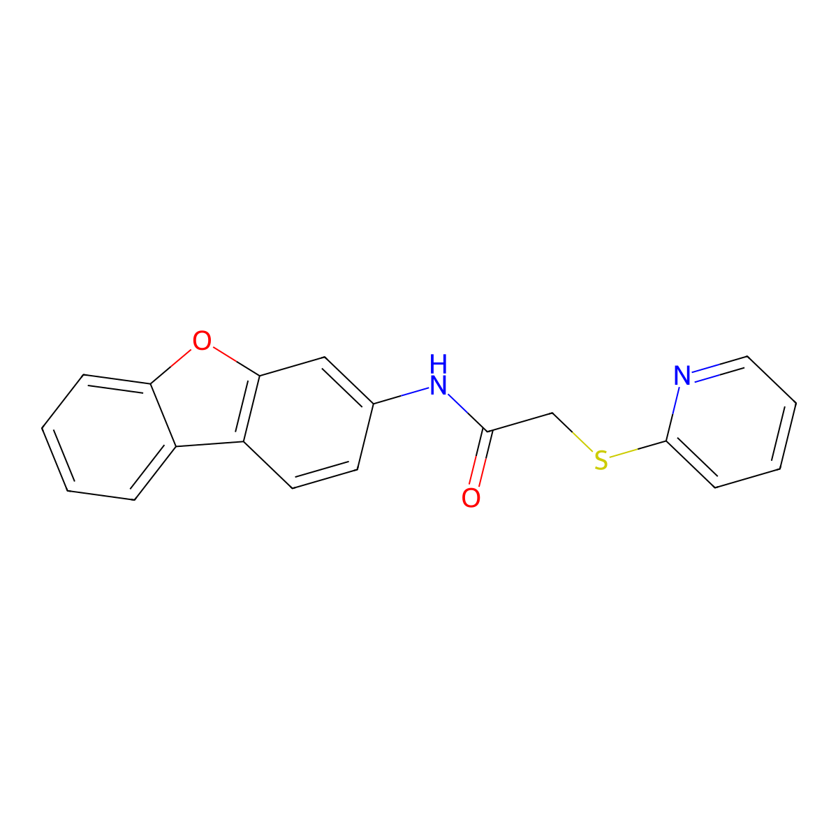N-dibenzofuran-3-yl-2-pyridin-2-ylsulfanylacetamide molecular structure, CAS 332026-11-6
