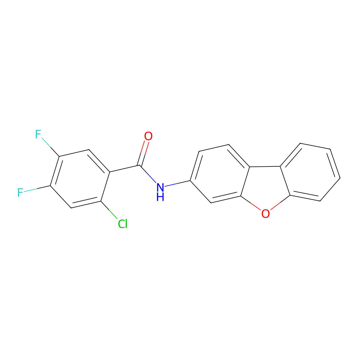 2-chloro-N-dibenzofuran-3-yl-4,5-difluorobenzamide molecular structure, CAS 332026-19-4