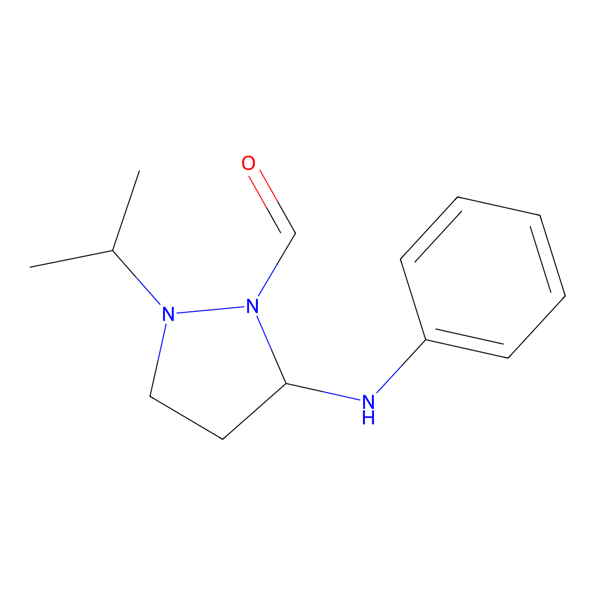 1-Pyrazolidinecarboxaldehyde, 2-(1-methylethyl)-5-(phenylamino)- molecular structure, CAS 332027-14-2