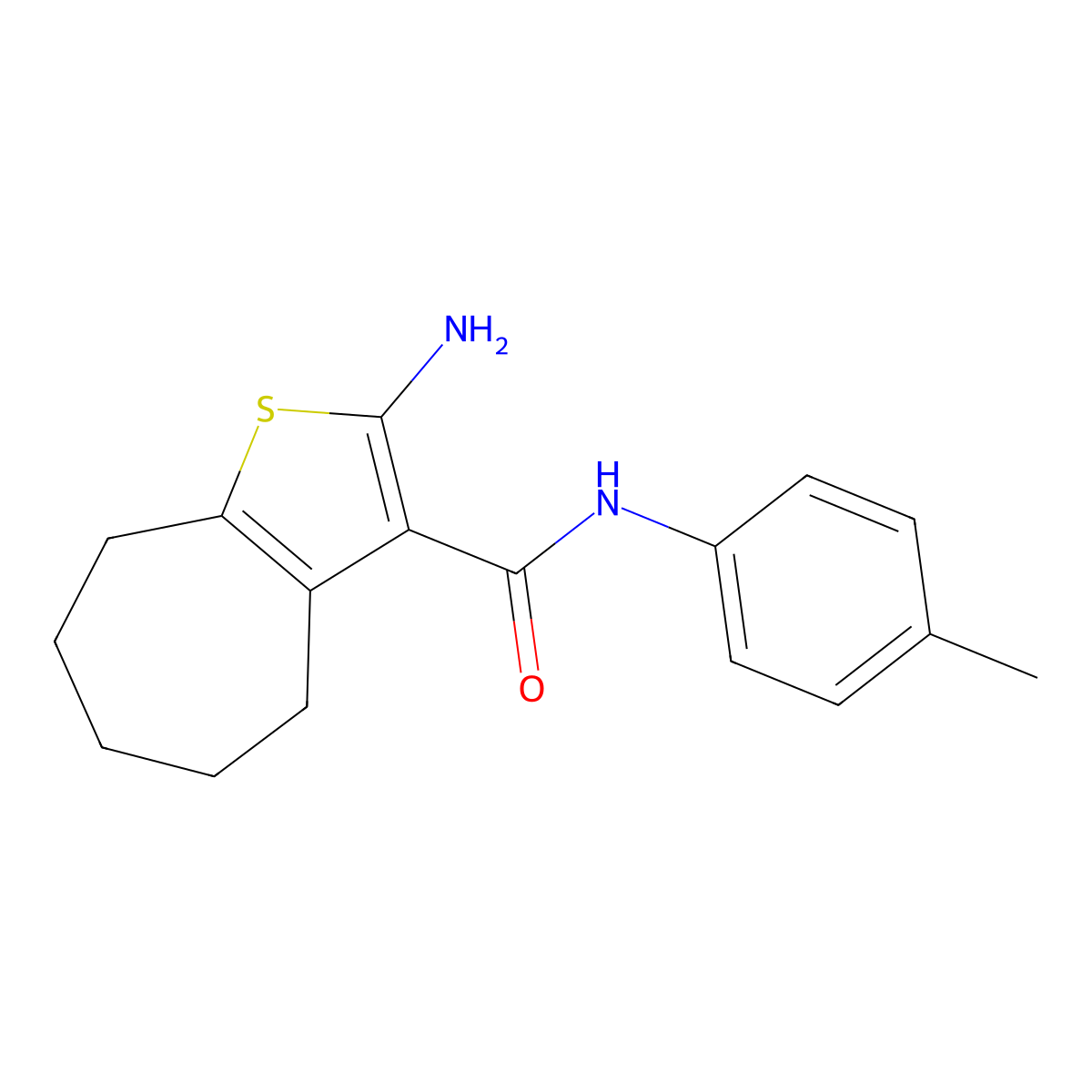 2-amino-N-(4-methylphenyl)-5,6,7,8-tetrahydro-4H-cyclohepta[b]thiophene-3-carboxamide molecular structure, CAS 332027-70-0