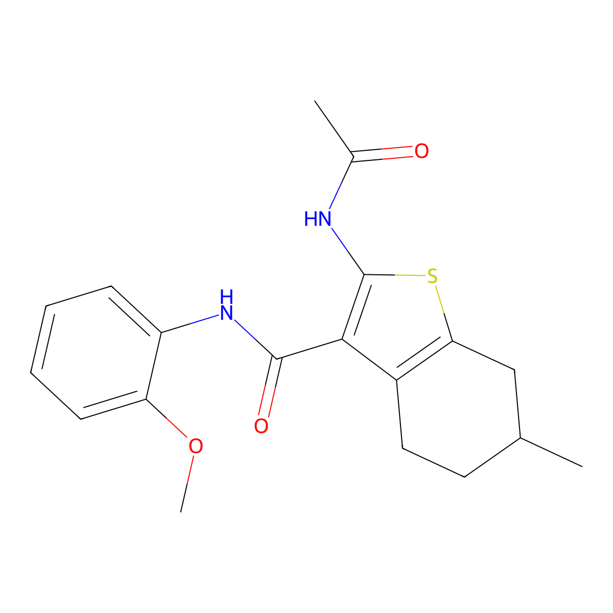 2-(acetylamino)-N-(2-methoxyphenyl)-6-methyl-4,5,6,7-tetrahydro-1-benzothiophene-3-carboxamide molecular structure, CAS 332027-71-1