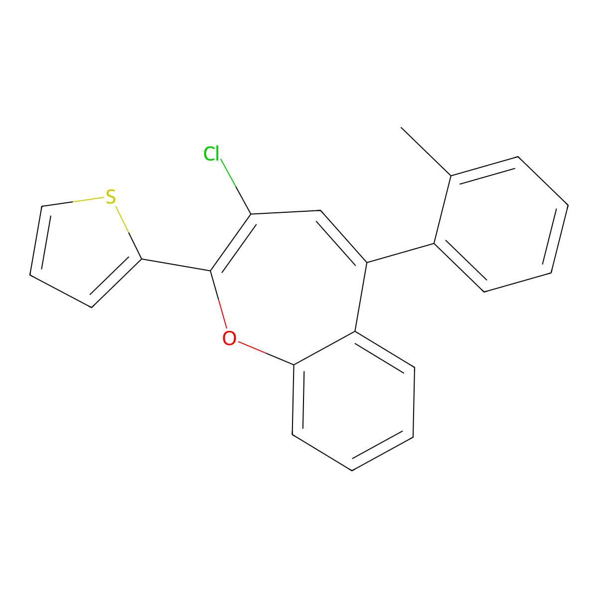 3-Chloro-5-(2-methylphenyl)-2-(2-thienyl)-1-benzoxepine molecular structure, CAS 332030-68-9