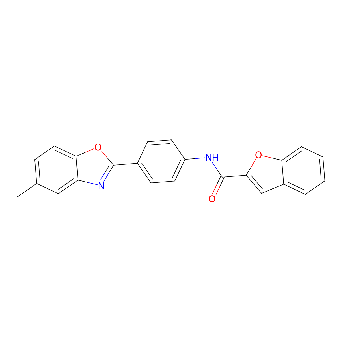 N-[4-(5-methyl-1,3-benzoxazol-2-yl)phenyl]-1-benzofuran-2-carboxamide molecular structure, CAS 332032-40-3