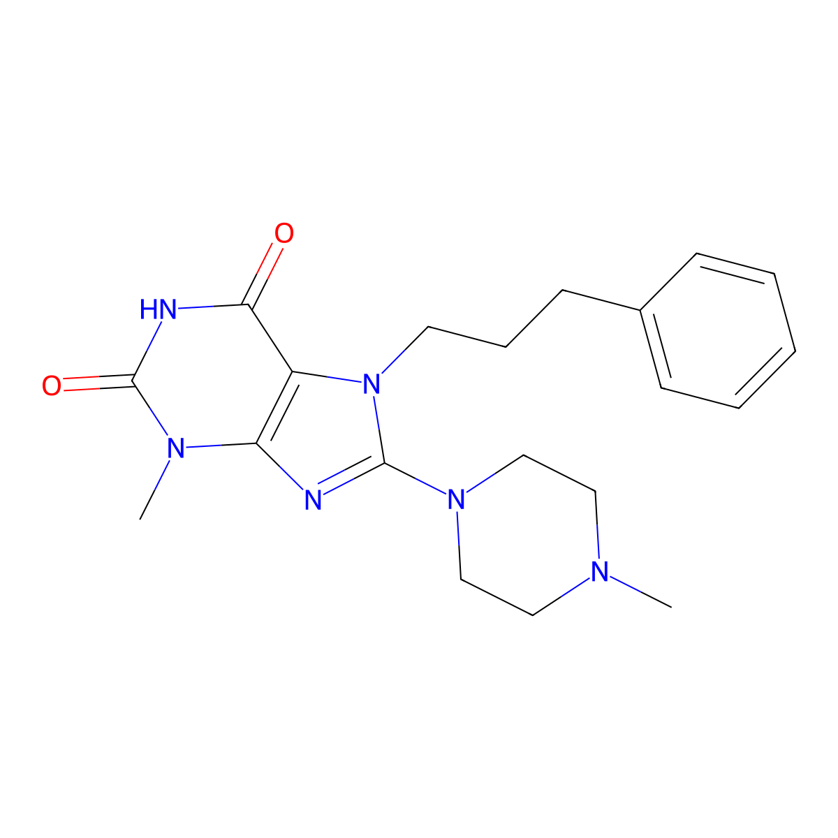 3-methyl-8-(4-methylpiperazin-1-yl)-7-(3-phenylpropyl)-1H-purine-2,6(3H,7H)-dione molecular structure, CAS 332033-44-0