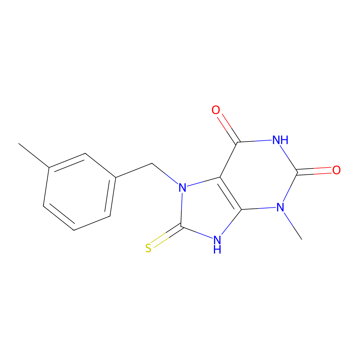 3-methyl-7-(3-methylbenzyl)-8-sulfanyl-3,7-dihydro-1H-purine-2,6-dione molecular structure, CAS 332033-62-2