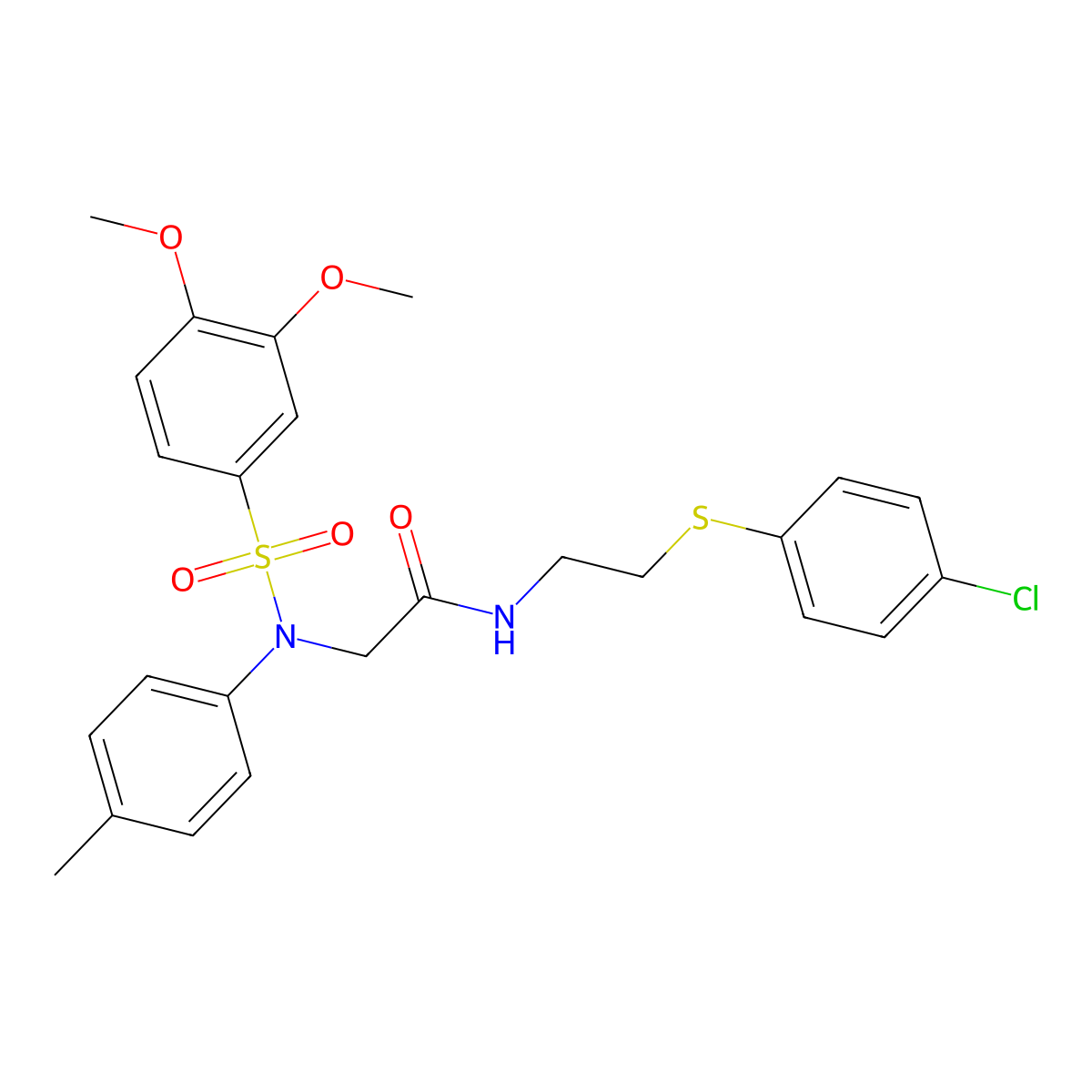 N-[2-(4-chlorophenyl)sulfanylethyl]-2-(N-(3,4-dimethoxyphenyl)sulfonyl-4-methylanilino)acetamide molecular structure, CAS 332034-93-2