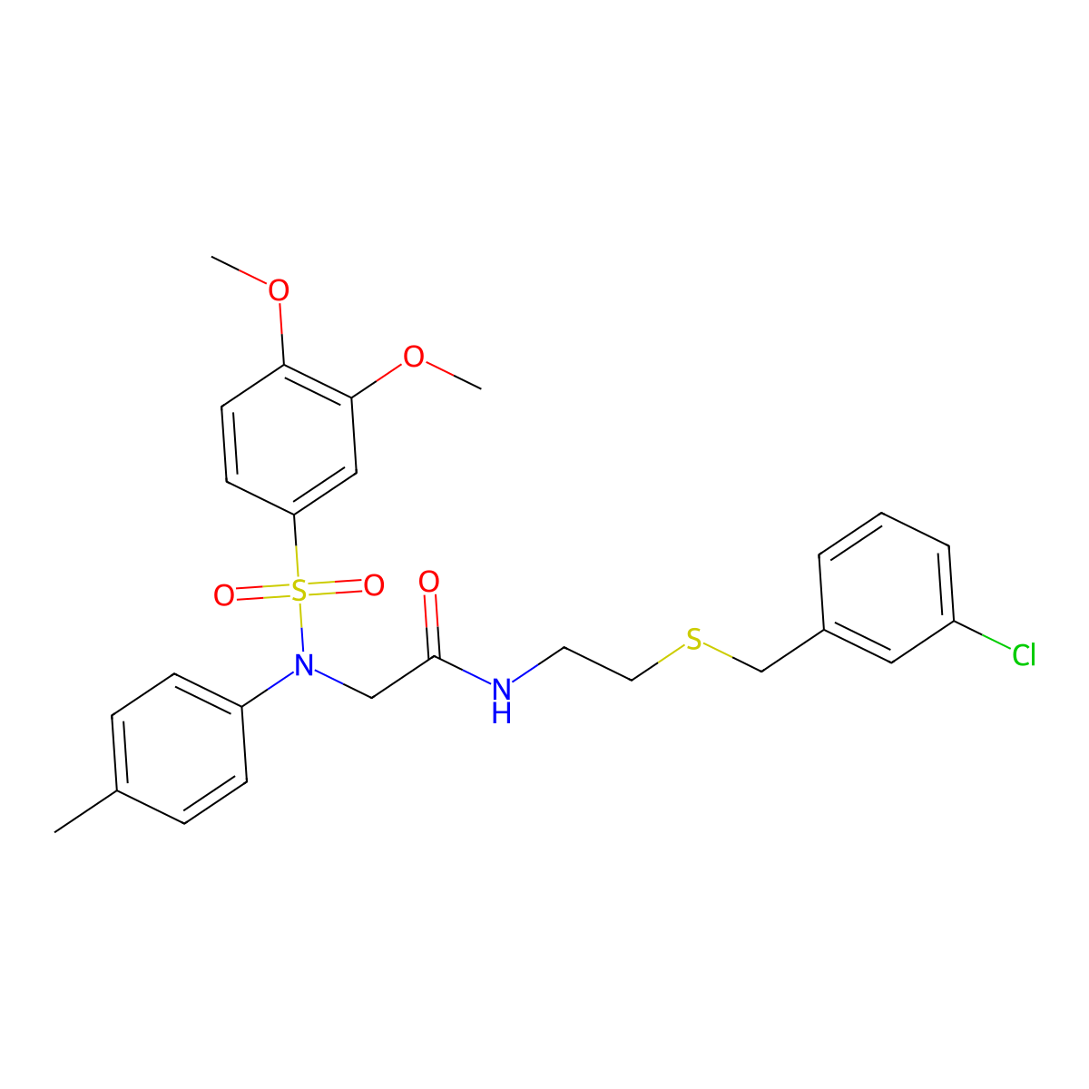 N-[2-[(3-chlorophenyl)methylsulfanyl]ethyl]-2-(N-(3,4-dimethoxyphenyl)sulfonyl-4-methylanilino)acetamide molecular structure, CAS 332034-95-4