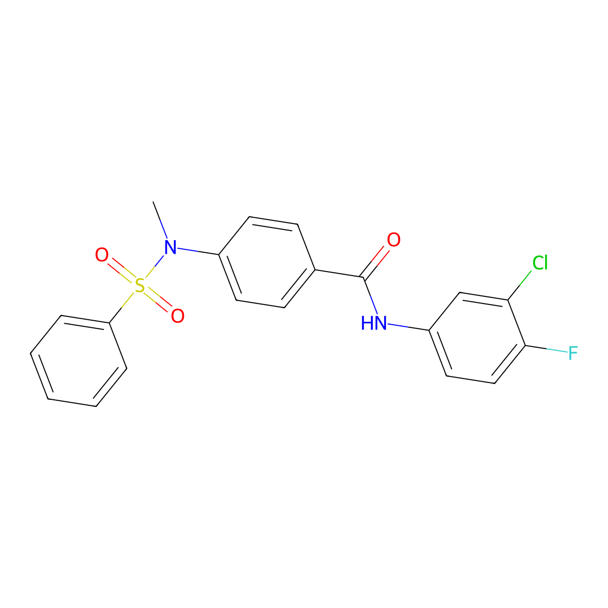 4-[benzenesulfonyl(methyl)amino]-N-(3-chloro-4-fluorophenyl)benzamide molecular structure, CAS 332035-81-1