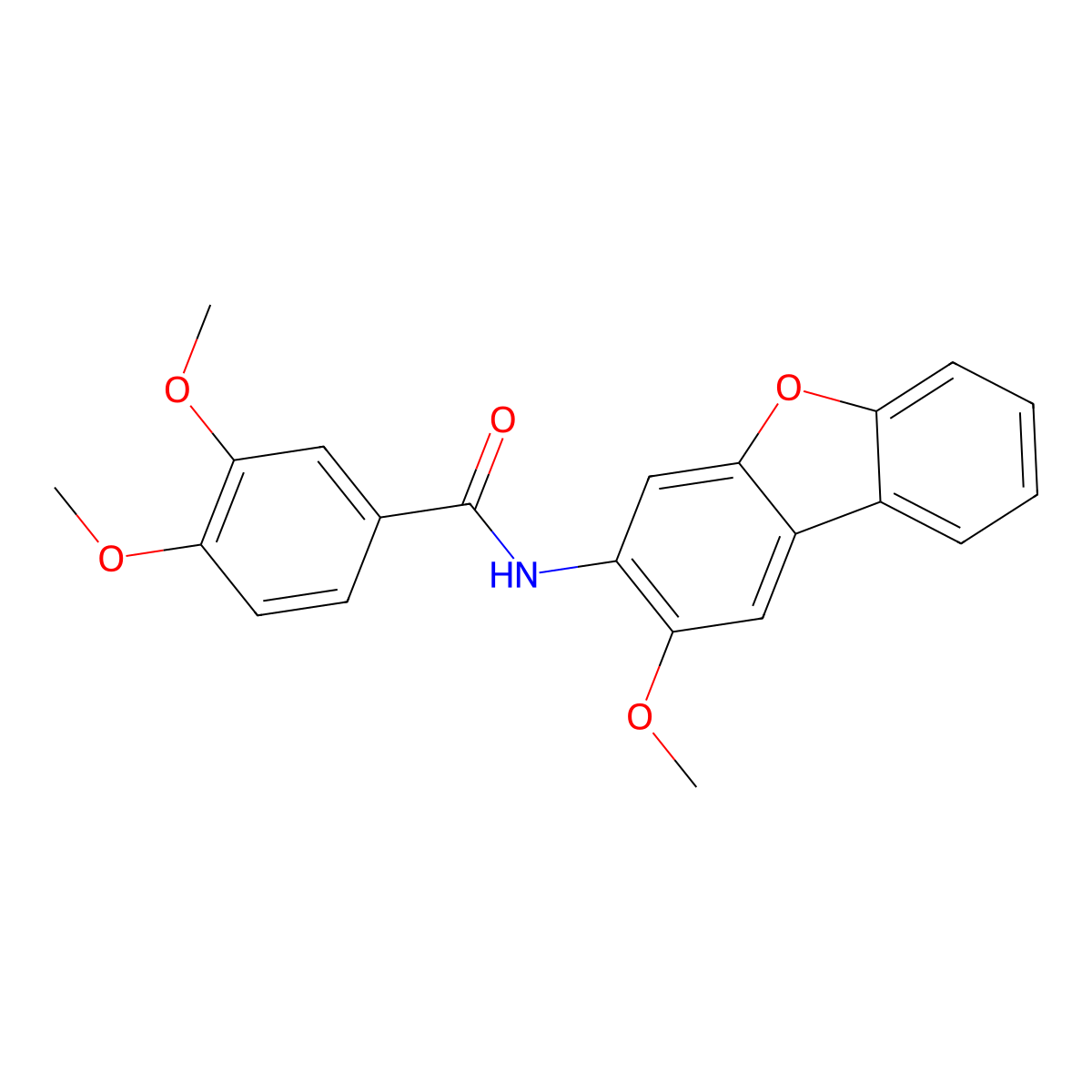 3,4-dimethoxy-N-(2-methoxydibenzofuran-3-yl)benzamide molecular structure, CAS 332036-92-7