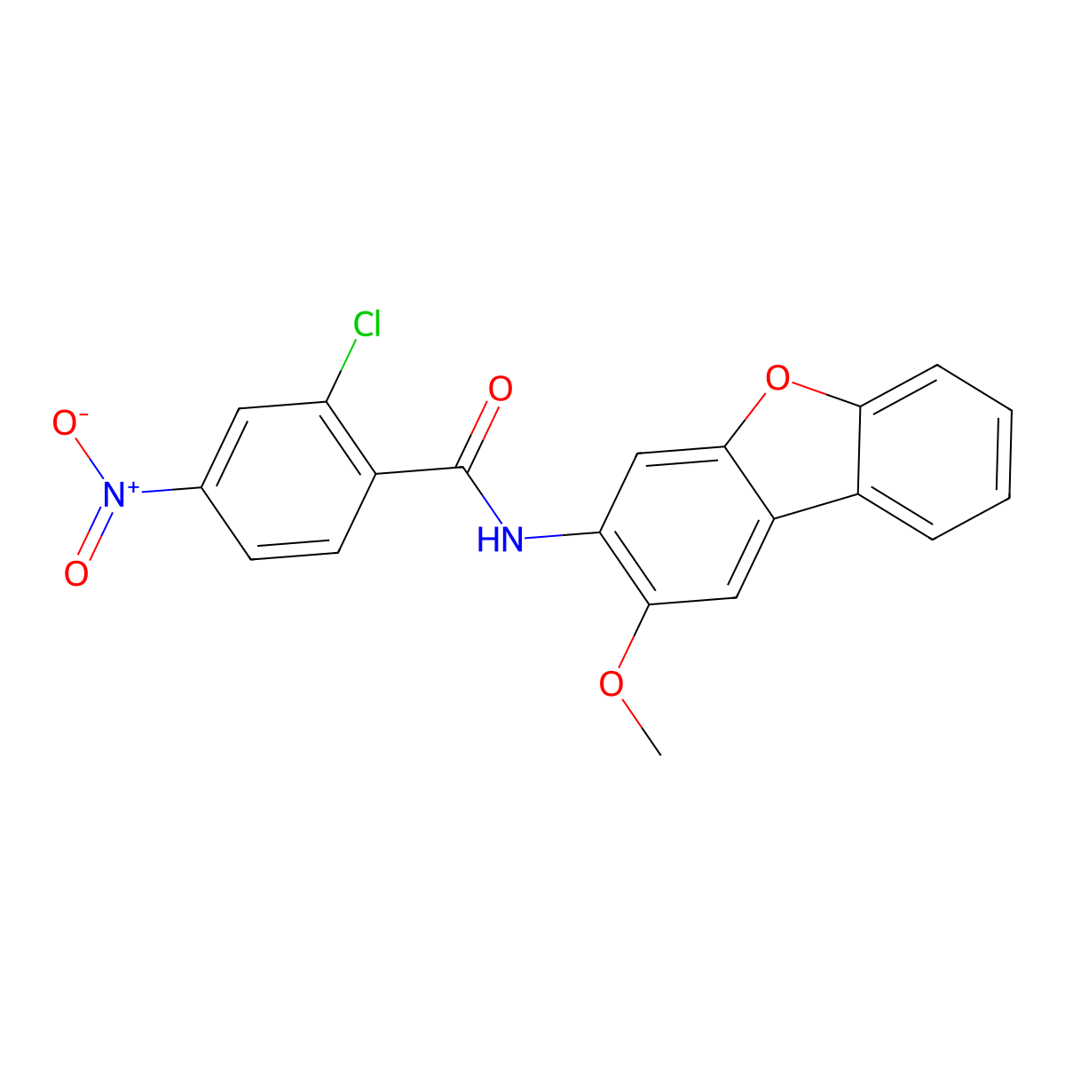2-chloro-N-(2-methoxydibenzofuran-3-yl)-4-nitrobenzamide molecular structure, CAS 332037-41-9