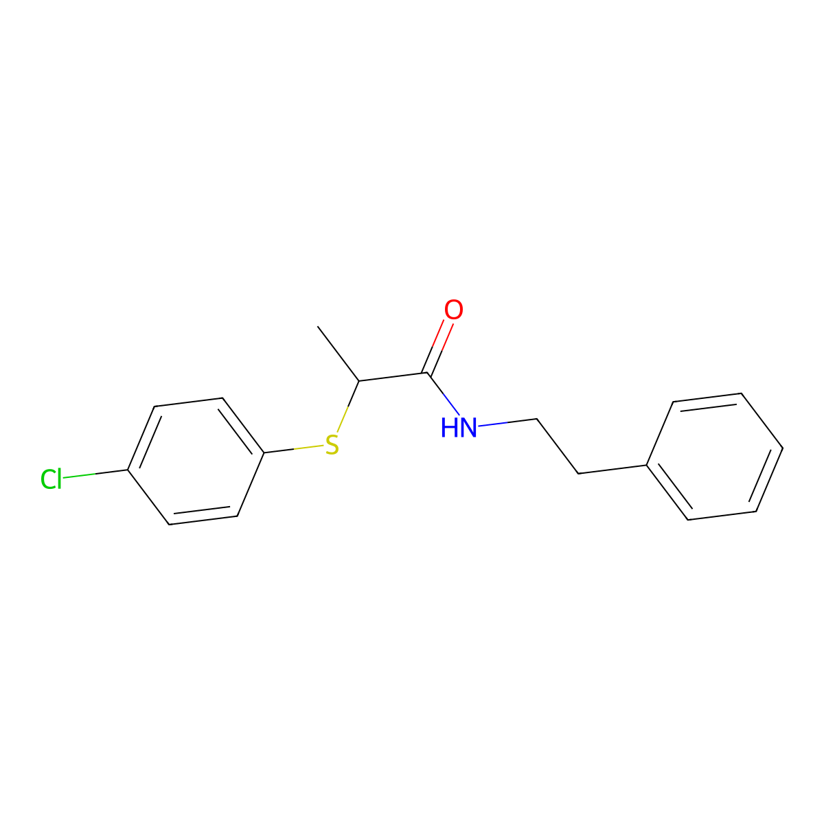 2-[(4-chlorophenyl)sulfanyl]-N-(2-phenylethyl)propanamide molecular structure, CAS 332039-40-4