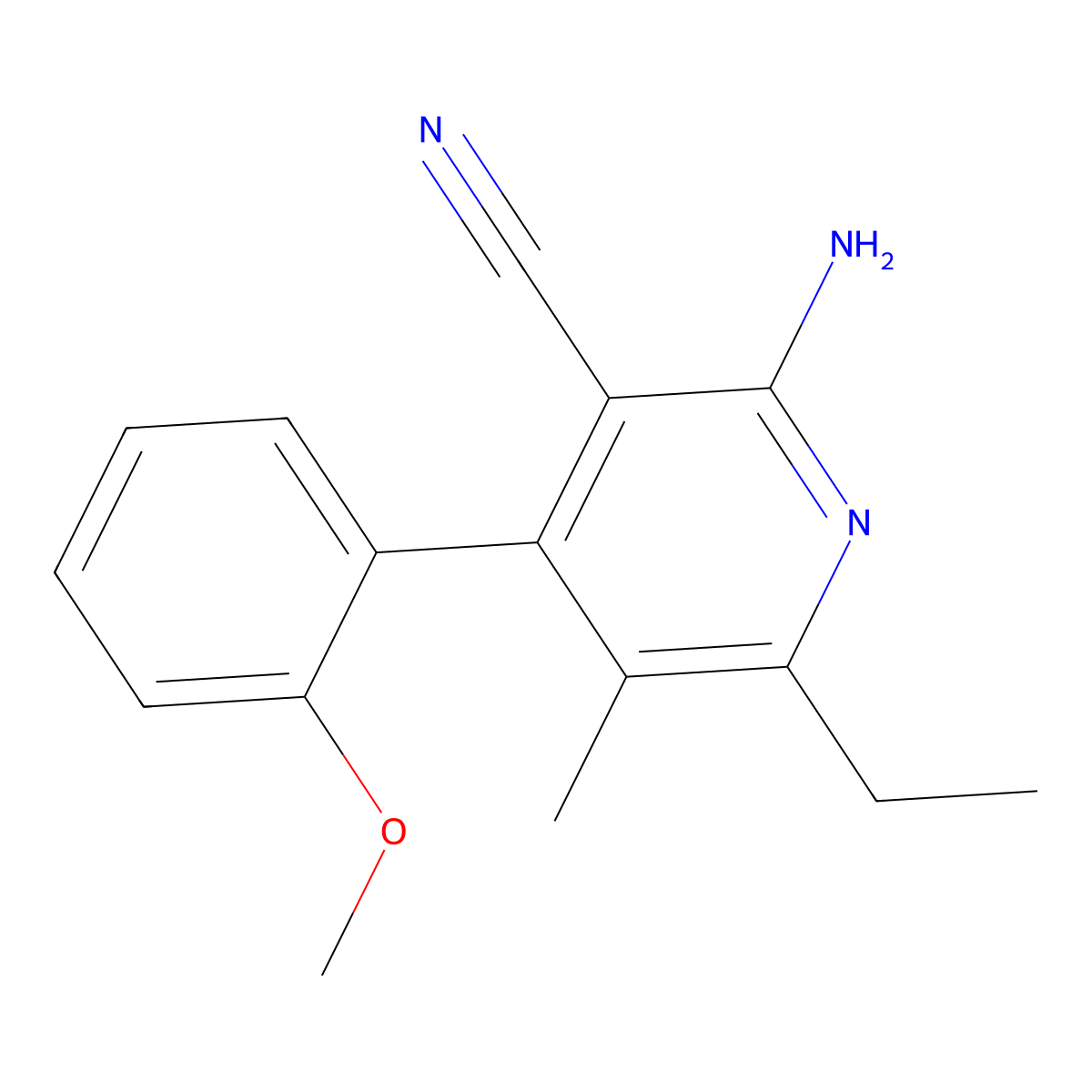 2-Amino-6-ethyl-4-(2-methoxyphenyl)-5-methylnicotinonitrile molecular structure, CAS 332040-18-3