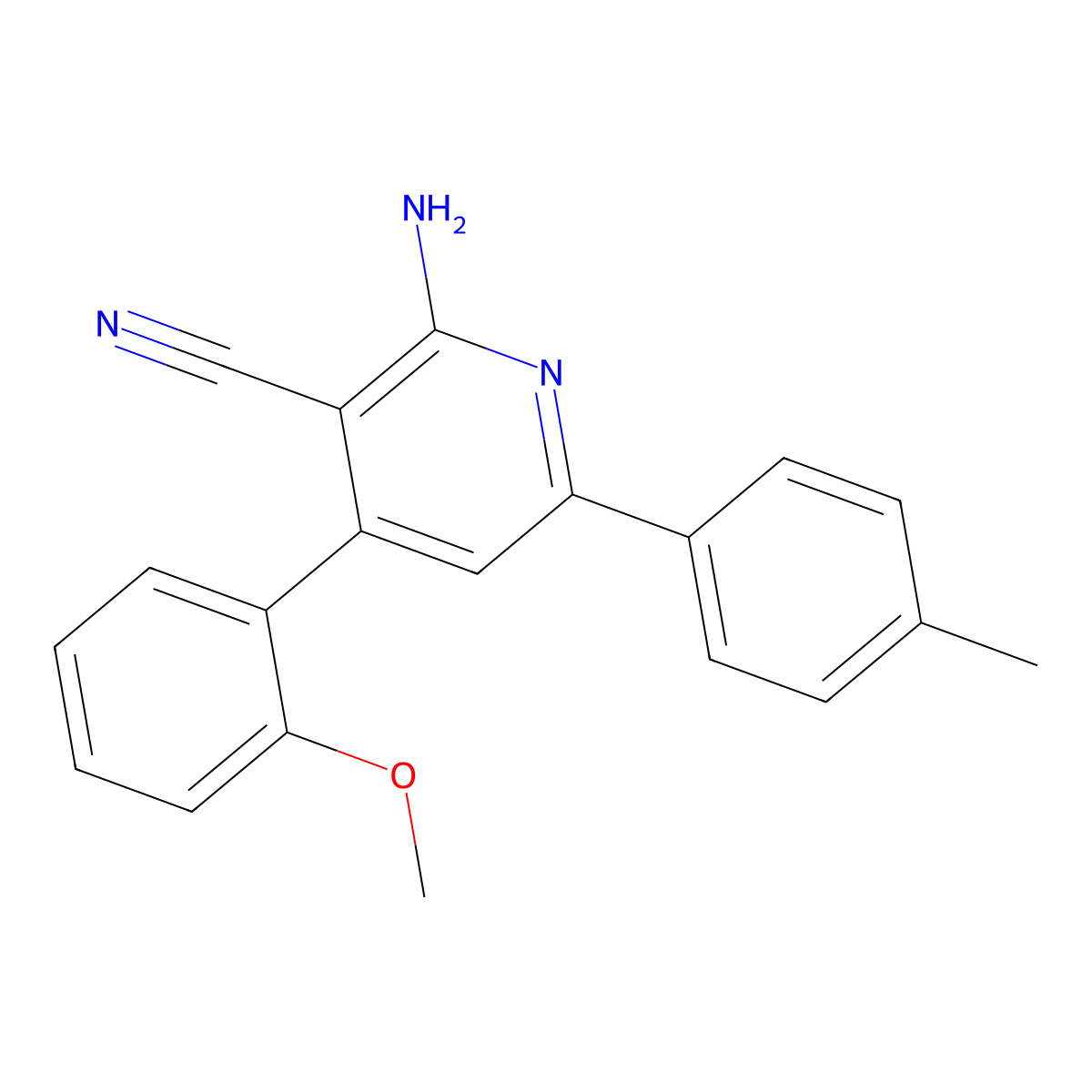 2-Amino-4-(2-methoxyphenyl)-6-(p-tolyl)nicotinonitrile molecular structure, CAS 332040-20-7