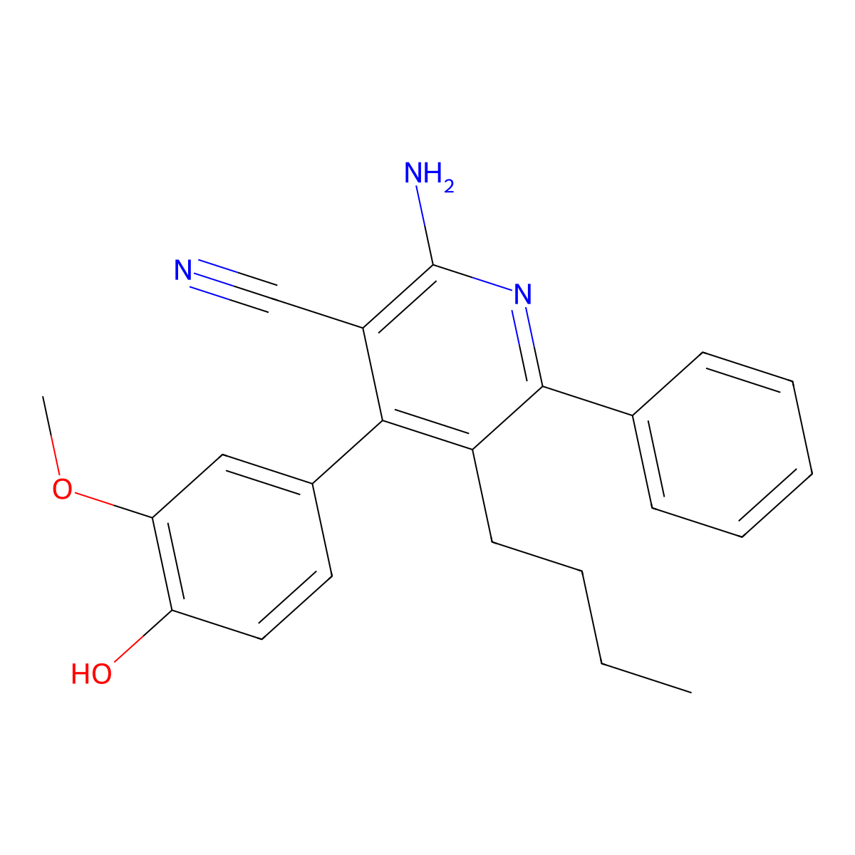 2-Amino-5-butyl-4-(4-hydroxy-3-methoxyphenyl)-6-phenylnicotinonitrile molecular structure, CAS 332040-24-1