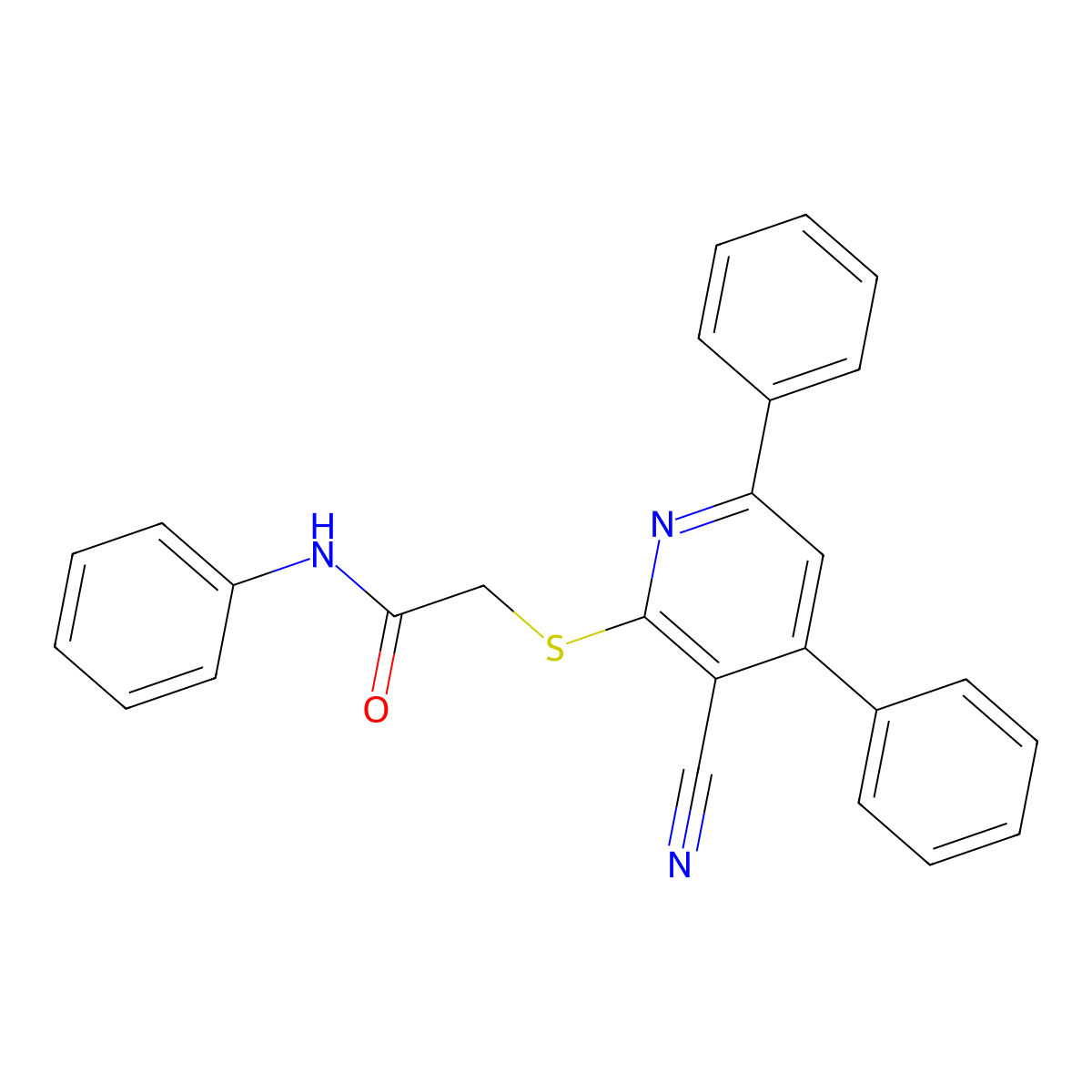 2-((3-Cyano-4,6-diphenylpyridin-2-yl)thio)-N-phenylacetamide molecular structure, CAS 332040-65-0