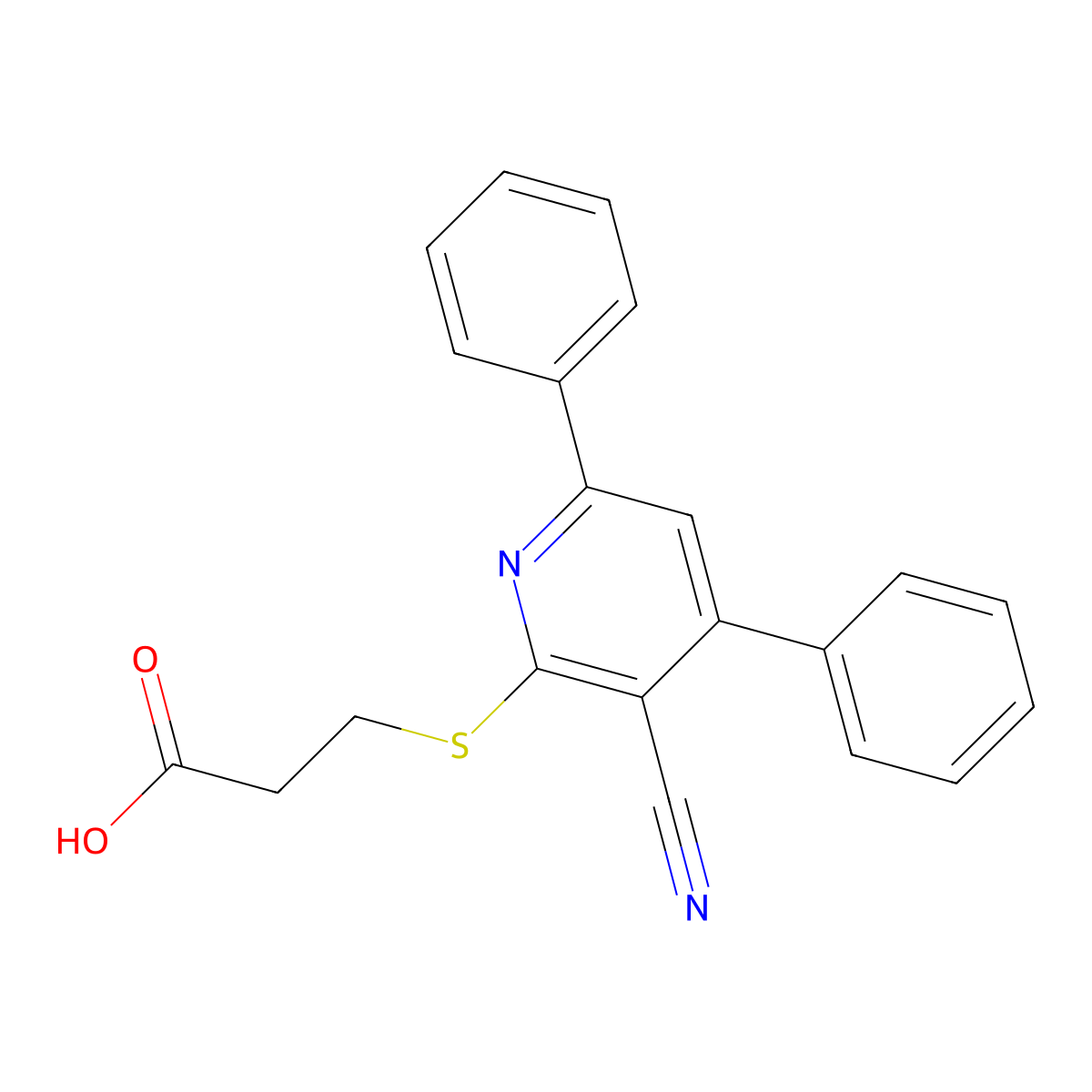 3-(3-Cyano-4,6-diphenyl-pyridin-2-ylsulfanyl)-propionic acid molecular structure, CAS 332040-72-9
