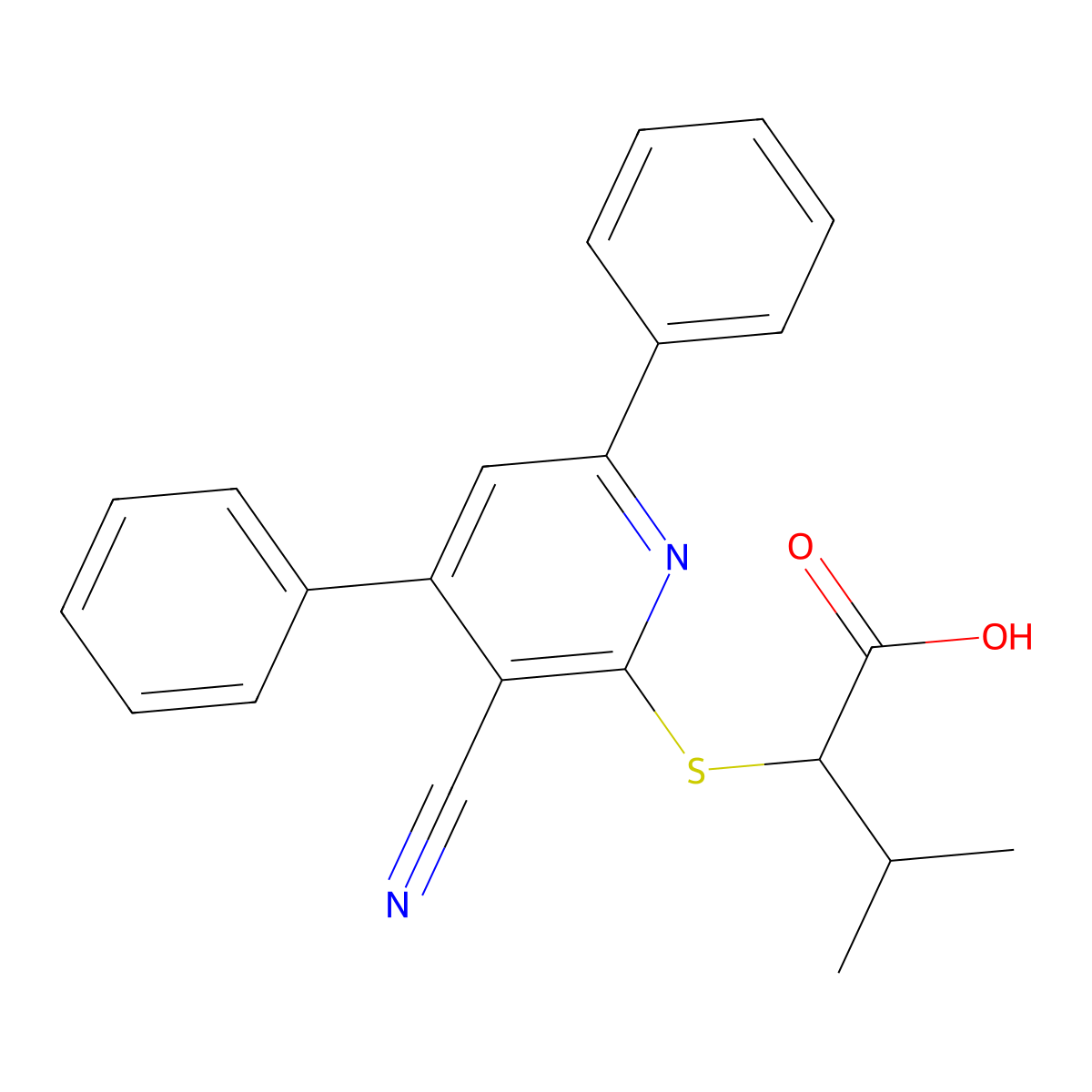 2-[(3-Cyano-4,6-diphenyl-2-pyridinyl)thio]-3-methylbutanoic acid molecular structure, CAS 332040-74-1