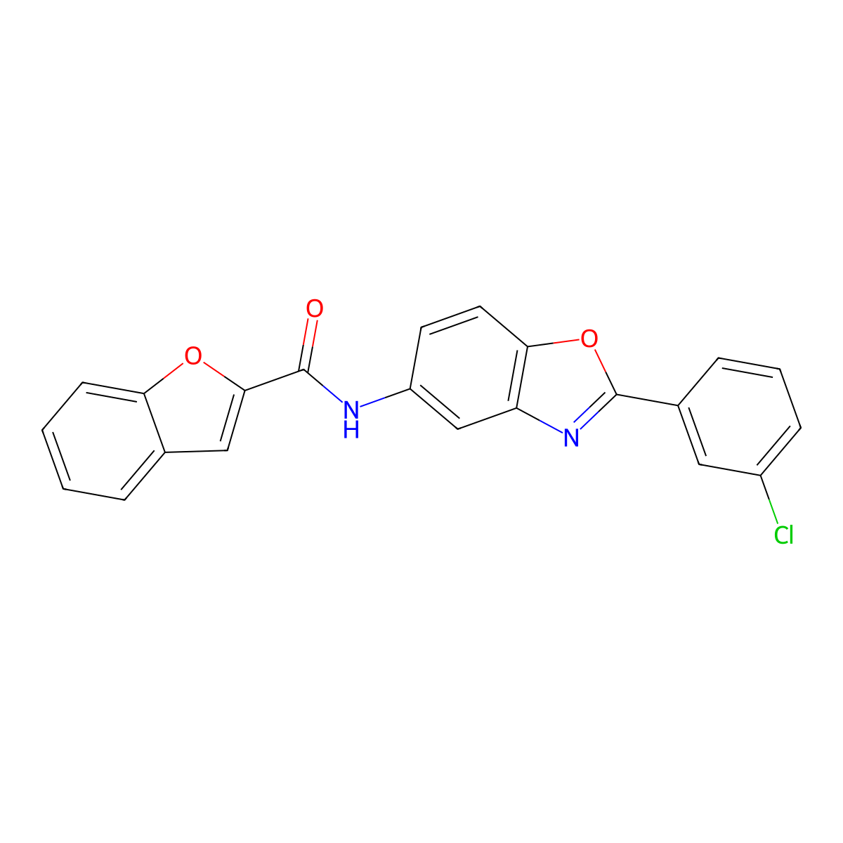 N-[2-(3-chlorophenyl)-1,3-benzoxazol-5-yl]-1-benzofuran-2-carboxamide molecular structure, CAS 332042-82-7