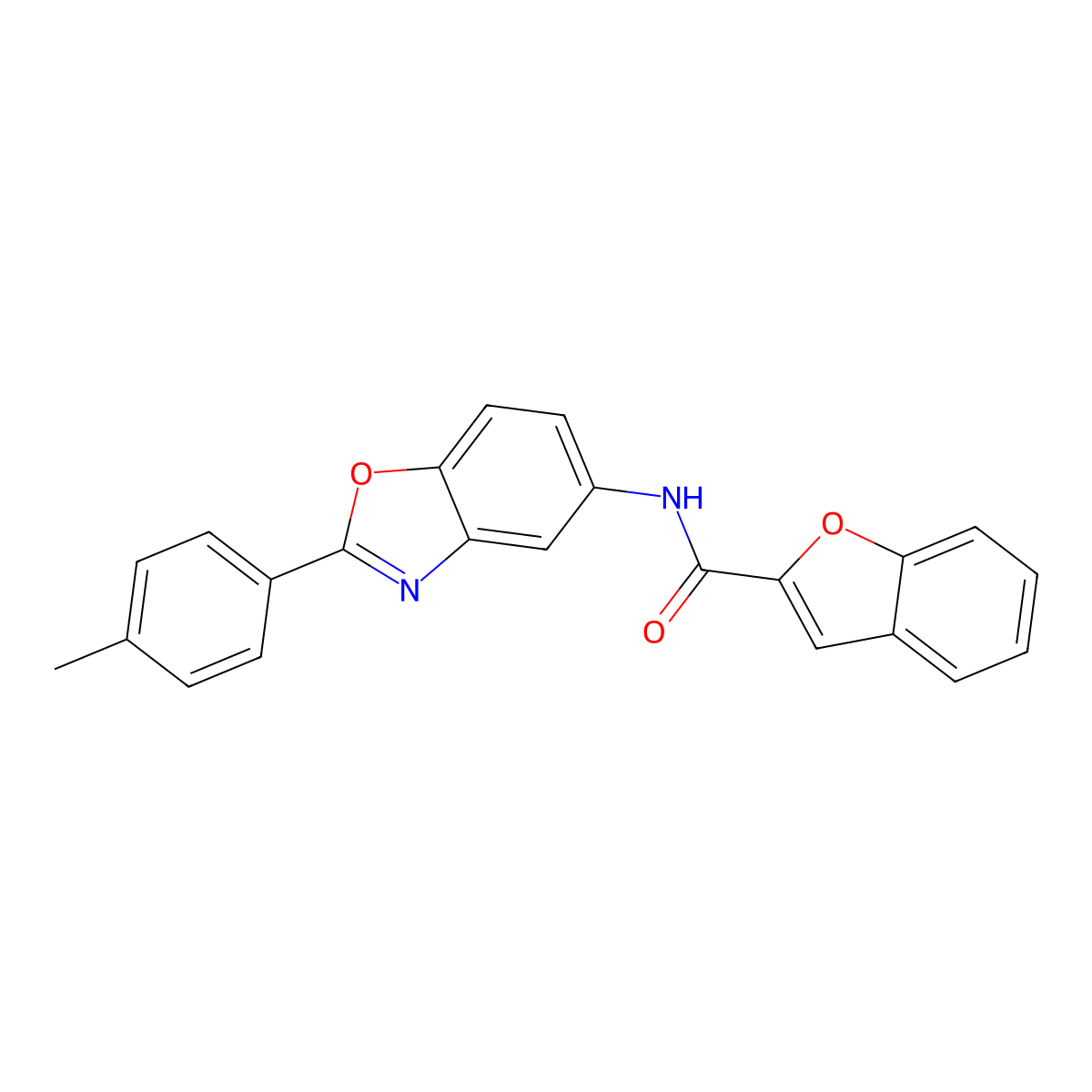 N-[2-(4-methylphenyl)-1,3-benzoxazol-5-yl]-1-benzofuran-2-carboxamide molecular structure, CAS 332042-88-3