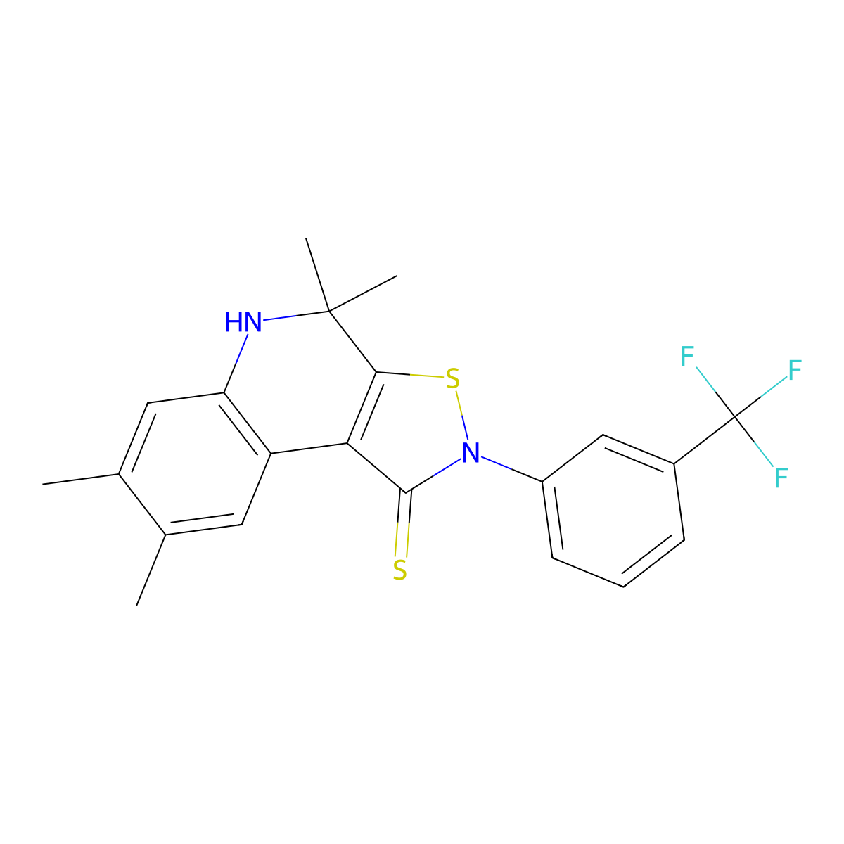 4,4,7,8-tetramethyl-2-[3-(trifluoromethyl)phenyl]-5H-[1,2]thiazolo[5,4-c]quinoline-1-thione molecular structure, CAS 332043-40-0