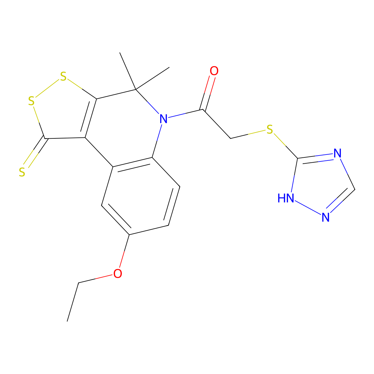 1-(8-ethoxy-4,4-dimethyl-1-thioxo-1,4-dihydro-5H-[1,2]dithiolo[3,4-c]quinolin-5-yl)-2-(4H-1,2,4-triazol-3-ylsulfanyl)ethanone molecular structure, CAS 332043-45-5