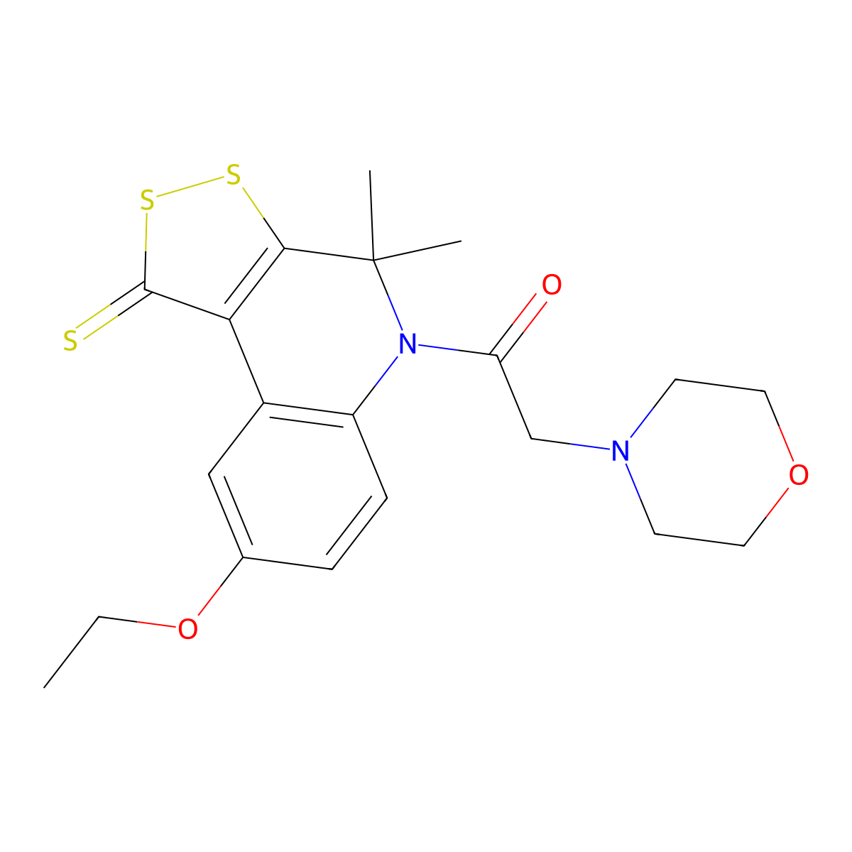 1-(8-ethoxy-4,4-dimethyl-1-thioxo-1,4-dihydro-5H-[1,2]dithiolo[3,4-c]quinolin-5-yl)-2-(morpholin-4-yl)ethanone molecular structure, CAS 332043-46-6